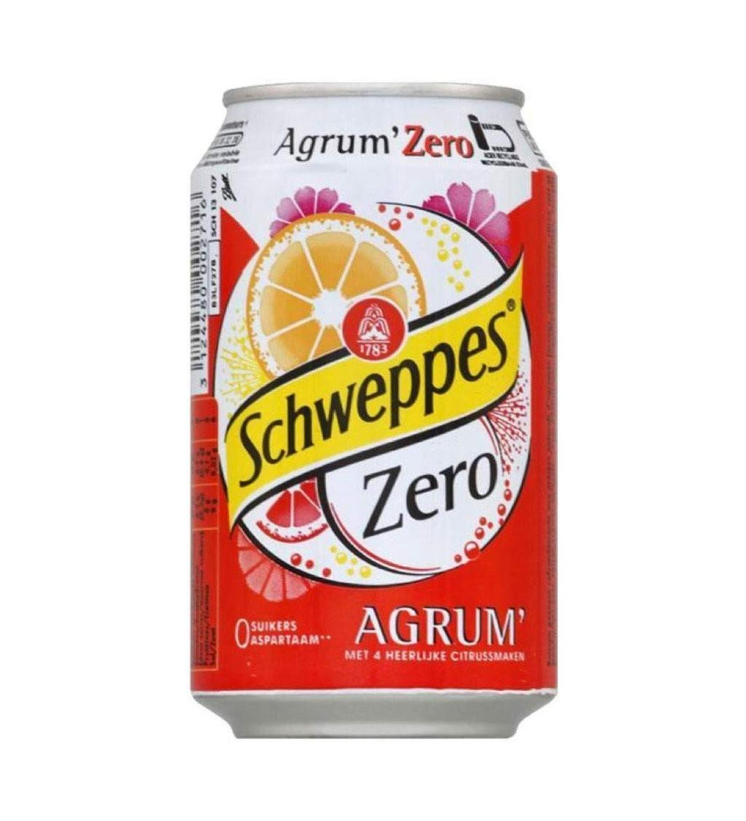 Schweppes Agrum Zero 33cl (pack of 3 packs of 24 or 72 cans)