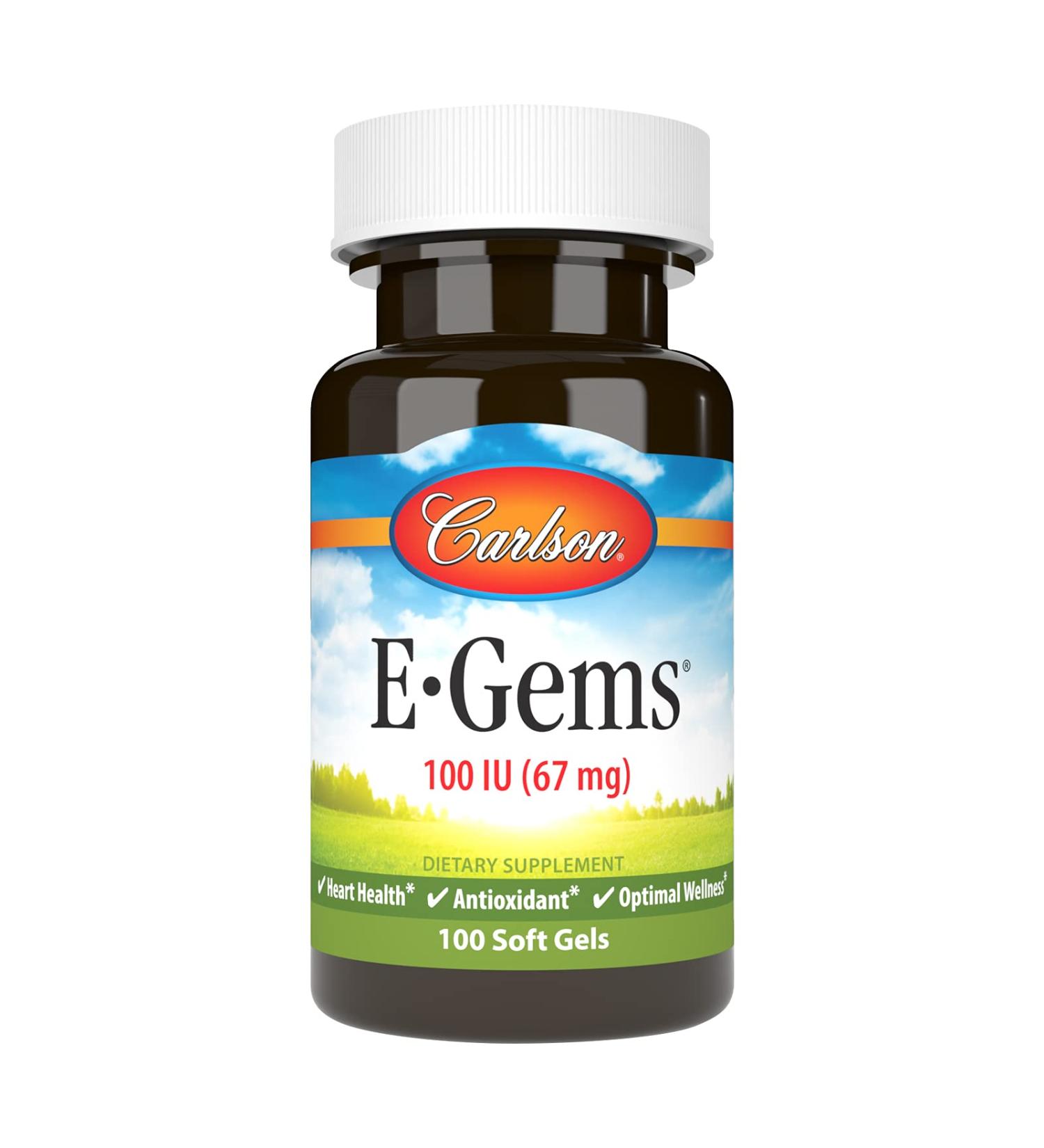 Carlson - E-Gems 100 IU (67 mg) Natural-Source Vitamin E Heart Health & Optimal Wellness Antioxidant 100 Soft Gels 100 Count (Pack of 1) - Buy Online on GoSupps.com