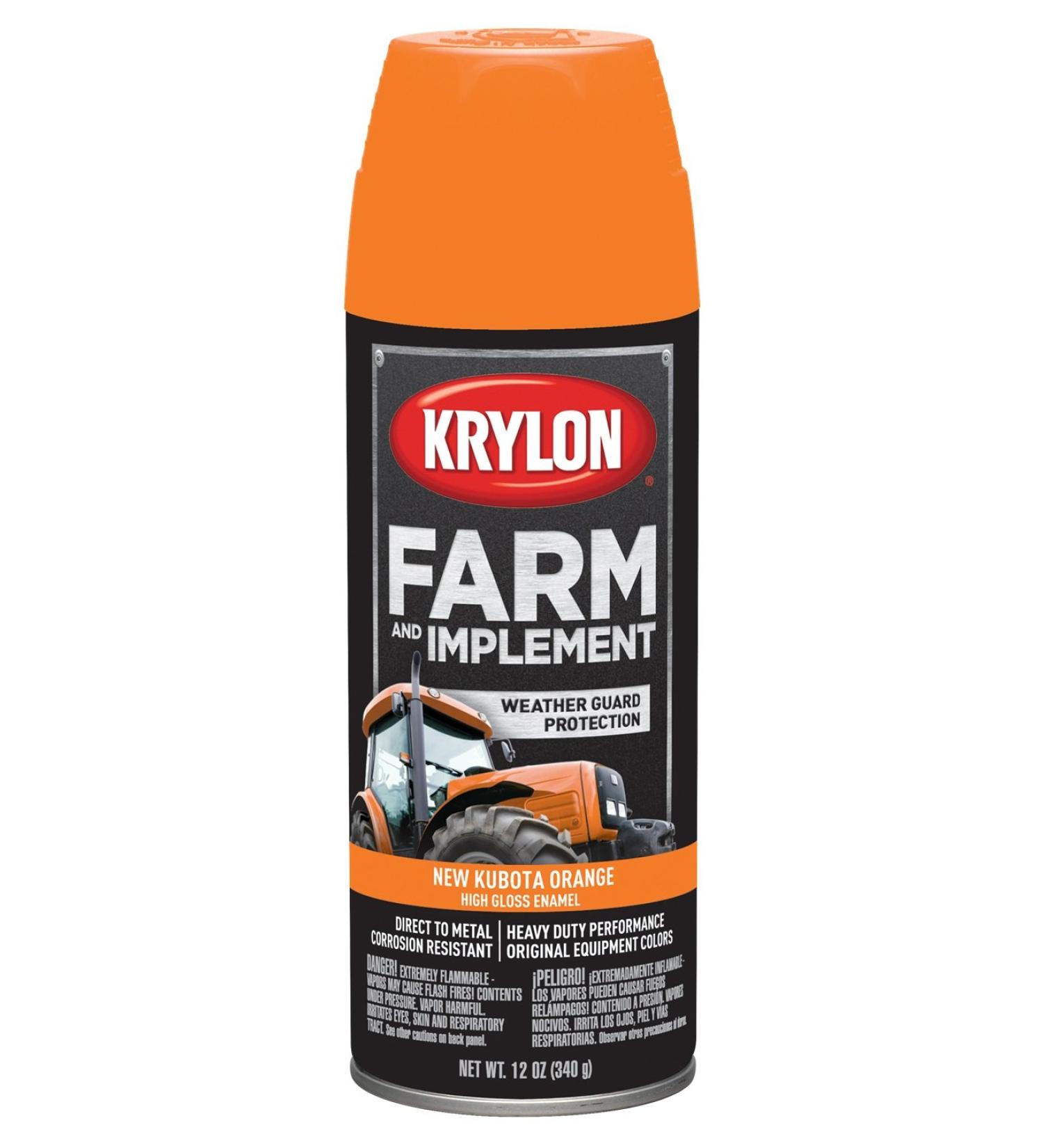 Krylon K01954008 Farm & Implement Spray Paint  High Gloss  New Kubota Orange  12 oz(340 grams) New Kubota Orange 12 Ounce (Pack of 1) Aerosol