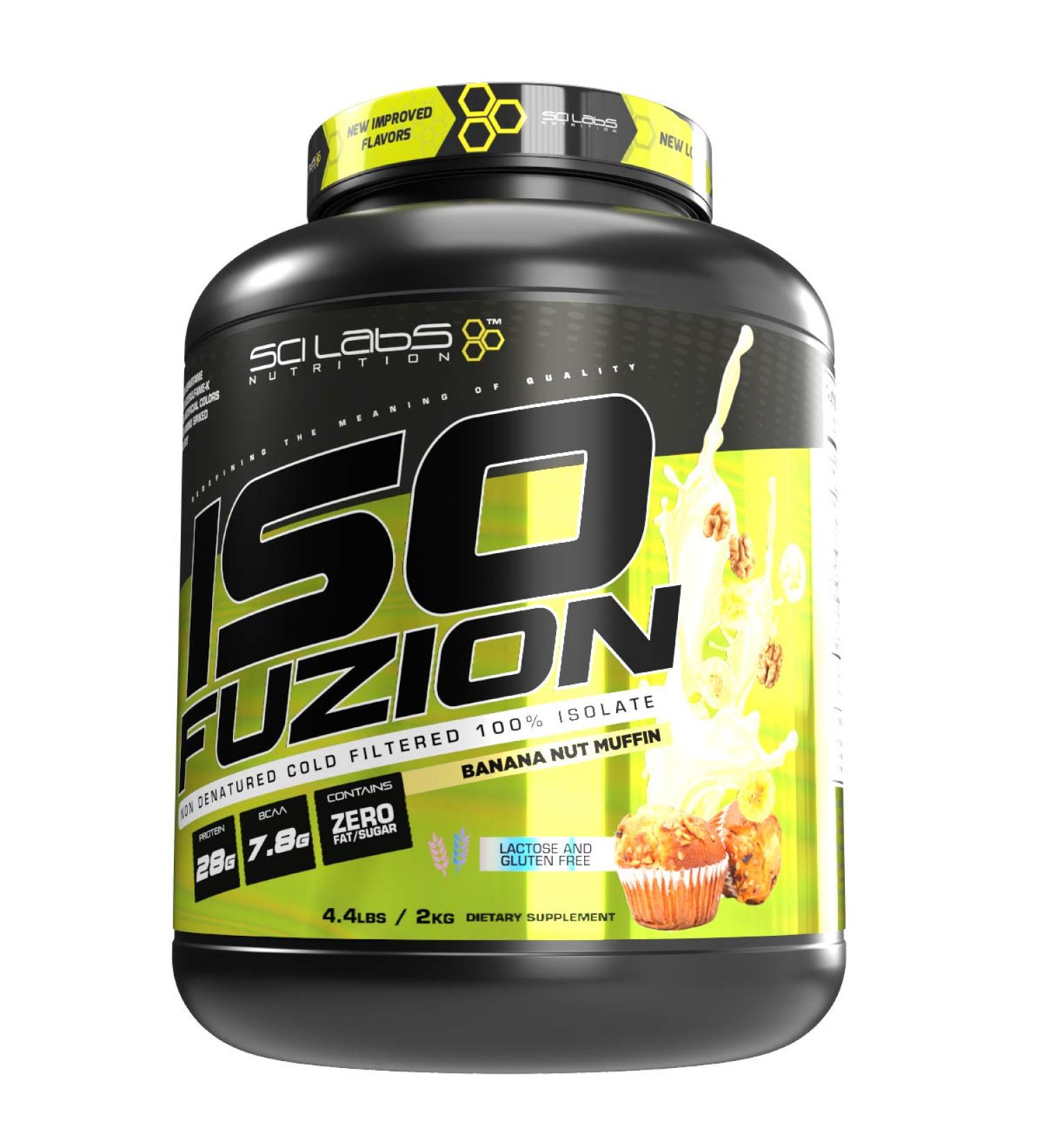 Scilabs Nutrition Iso Fuzion 100% Whey Isolate 28g Non Denatured Protein Powder Banana Nut Muffin Flavor 4.4lb