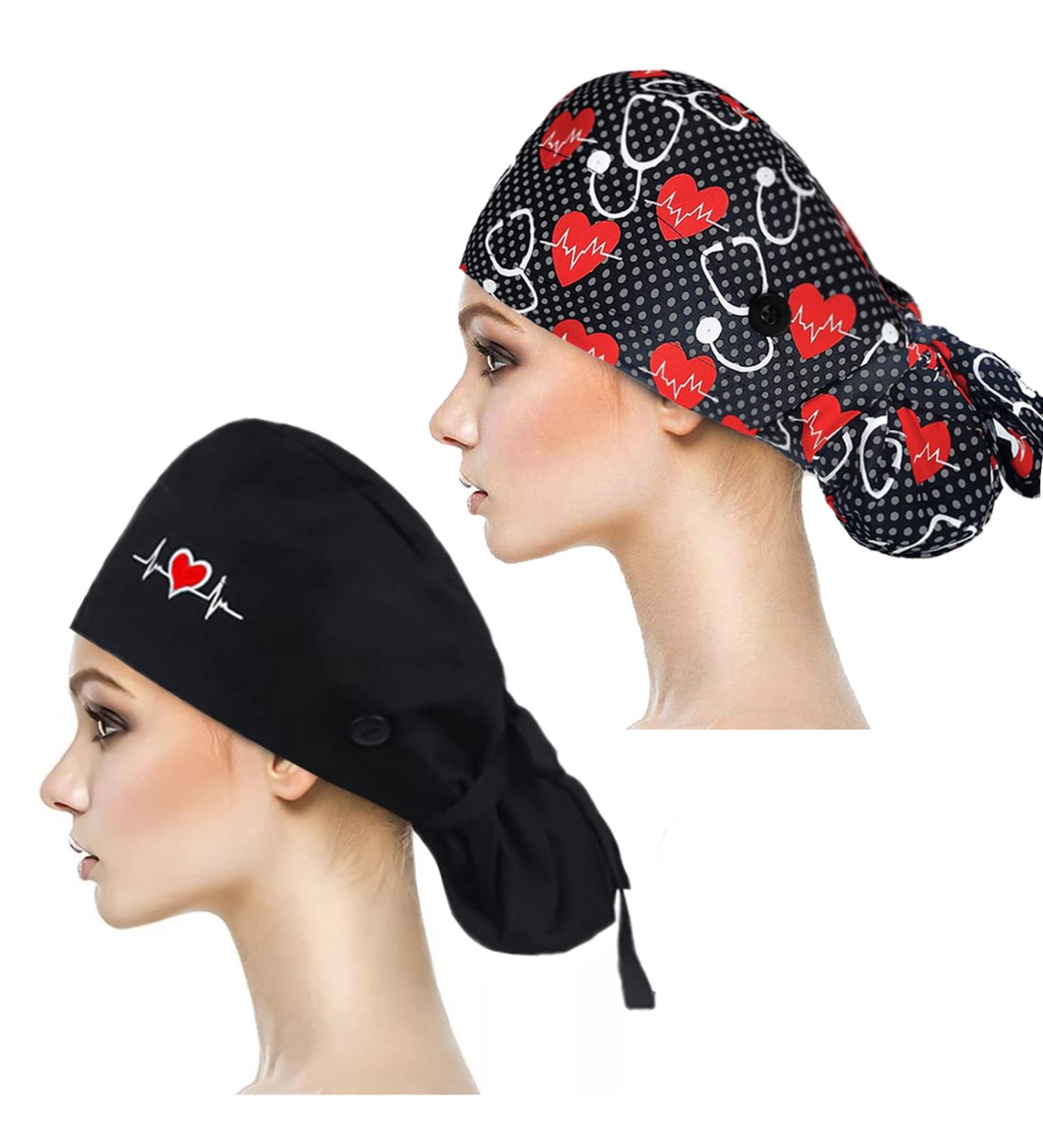 YUESUO 2 Pack Cotton Working Cap with Buttons, Sweatband & Adjustable Ponytail Tie Back - Ideal Head Cover for Men & Women with Long Hair - Shower Cap Alternative (M) - Buy Online on GoSupps.com