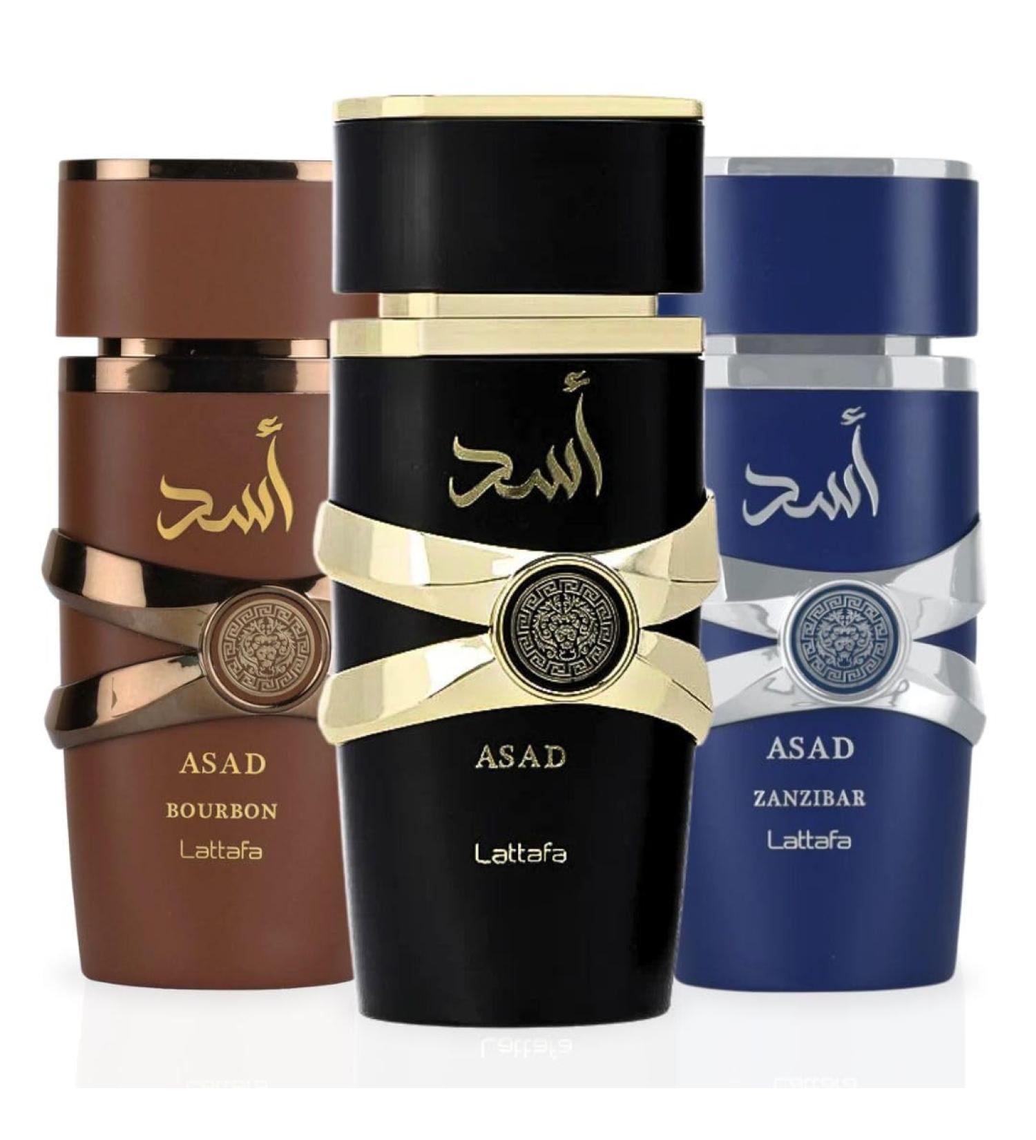 LATTAFA Asad Asad Zanzibar & Asad Bourbon EDP Sprays 100ML (3.4 OZ) A Trio Of Bold Spicy & Warm Scents That Blend Sophistication With A Daring Edge. (ASAD SIGNATURE TRIO) - Buy Online on GoSupps.com