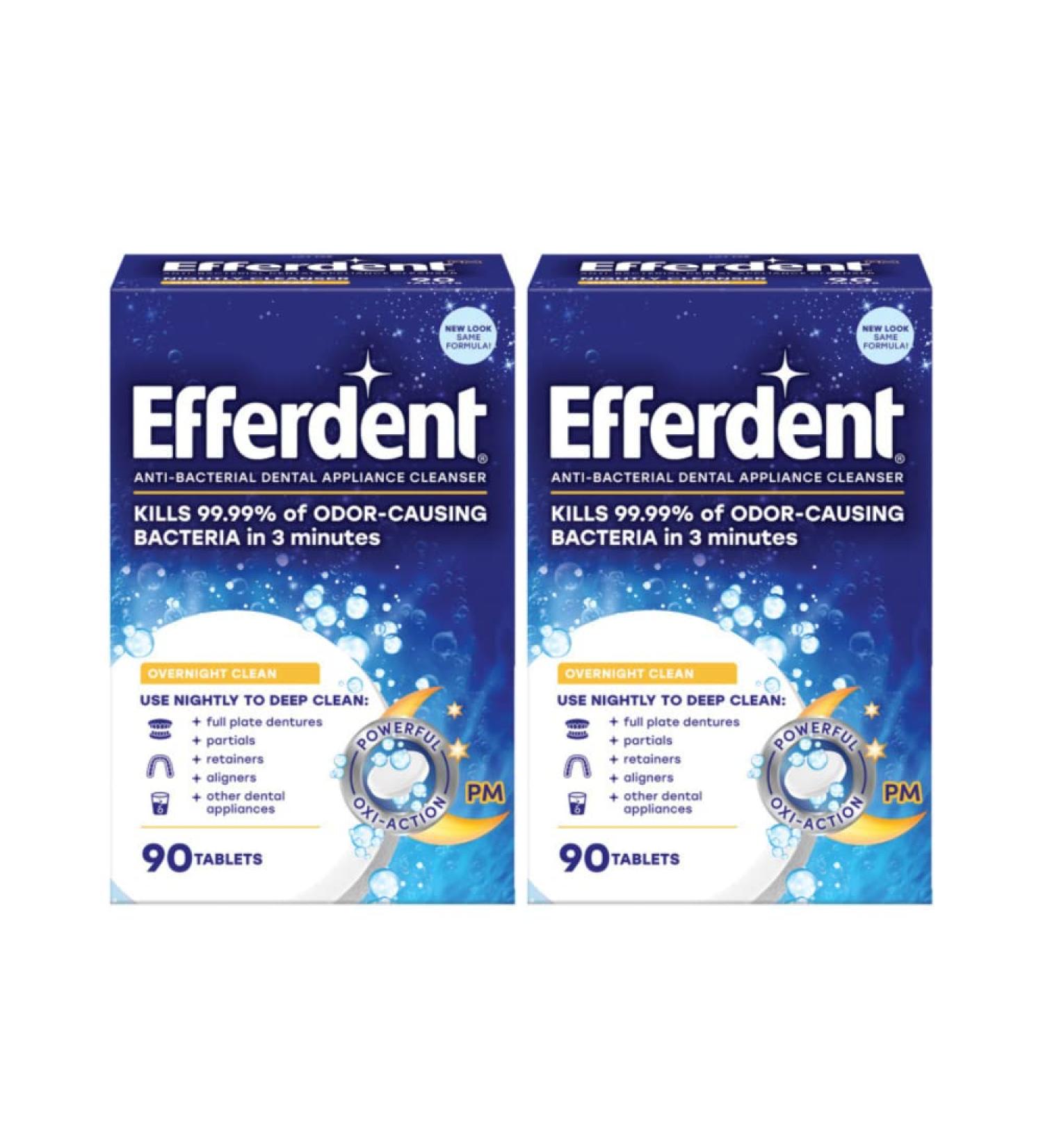 Efferdent PM Overnight Anti-Bacterial Denture Cleanser Tablets 90 ct. (Pack of 2) - Deep Clean and Protect Your Dentures - Buy Online on GoSupps.com