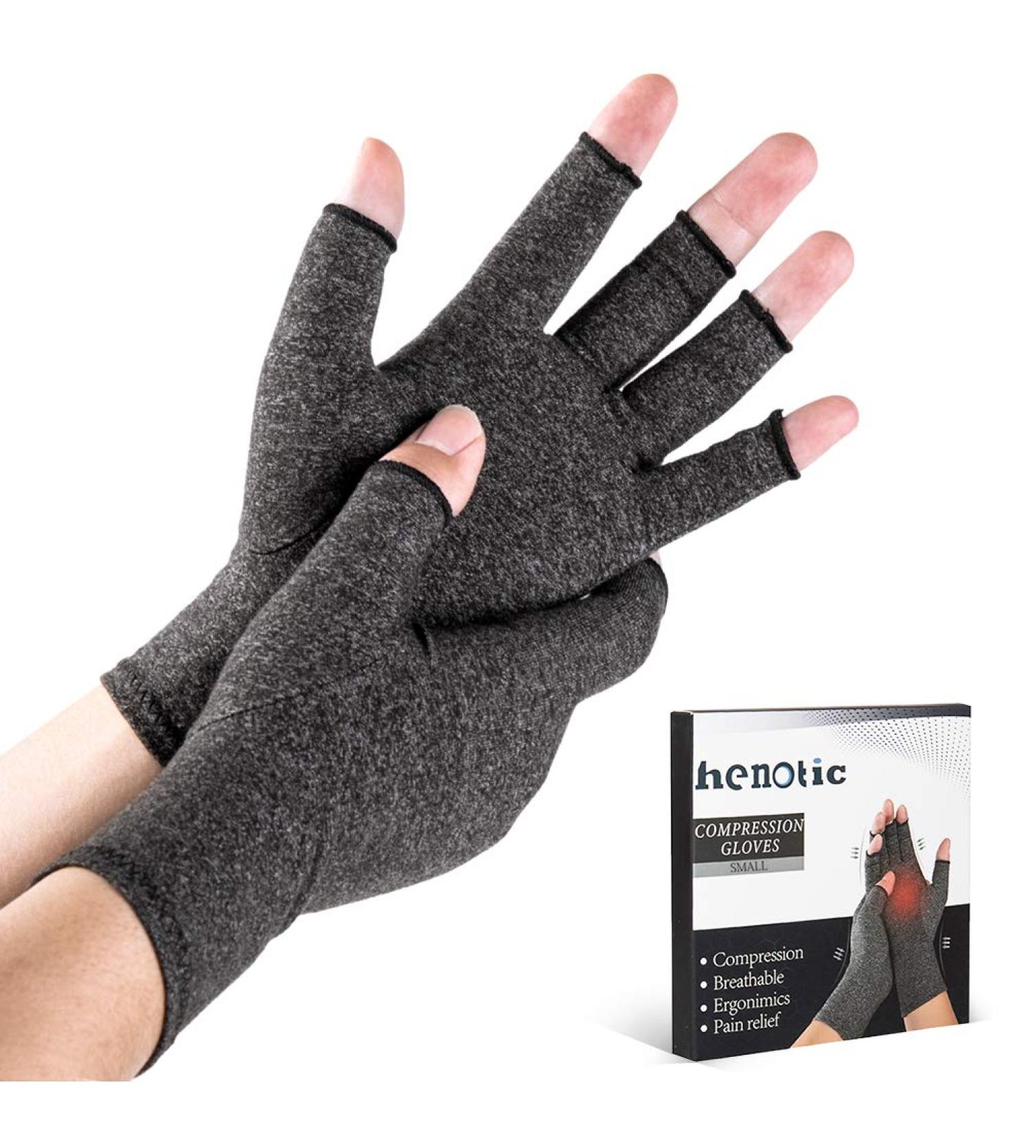 Arthritis Compression Gloves for Men & Women - Fingerless Breathable Moisture-Wicking Relief for Carpal Tunnel & Joint Pain - Medium Size Grey One Pair - Buy Online on GoSupps.com