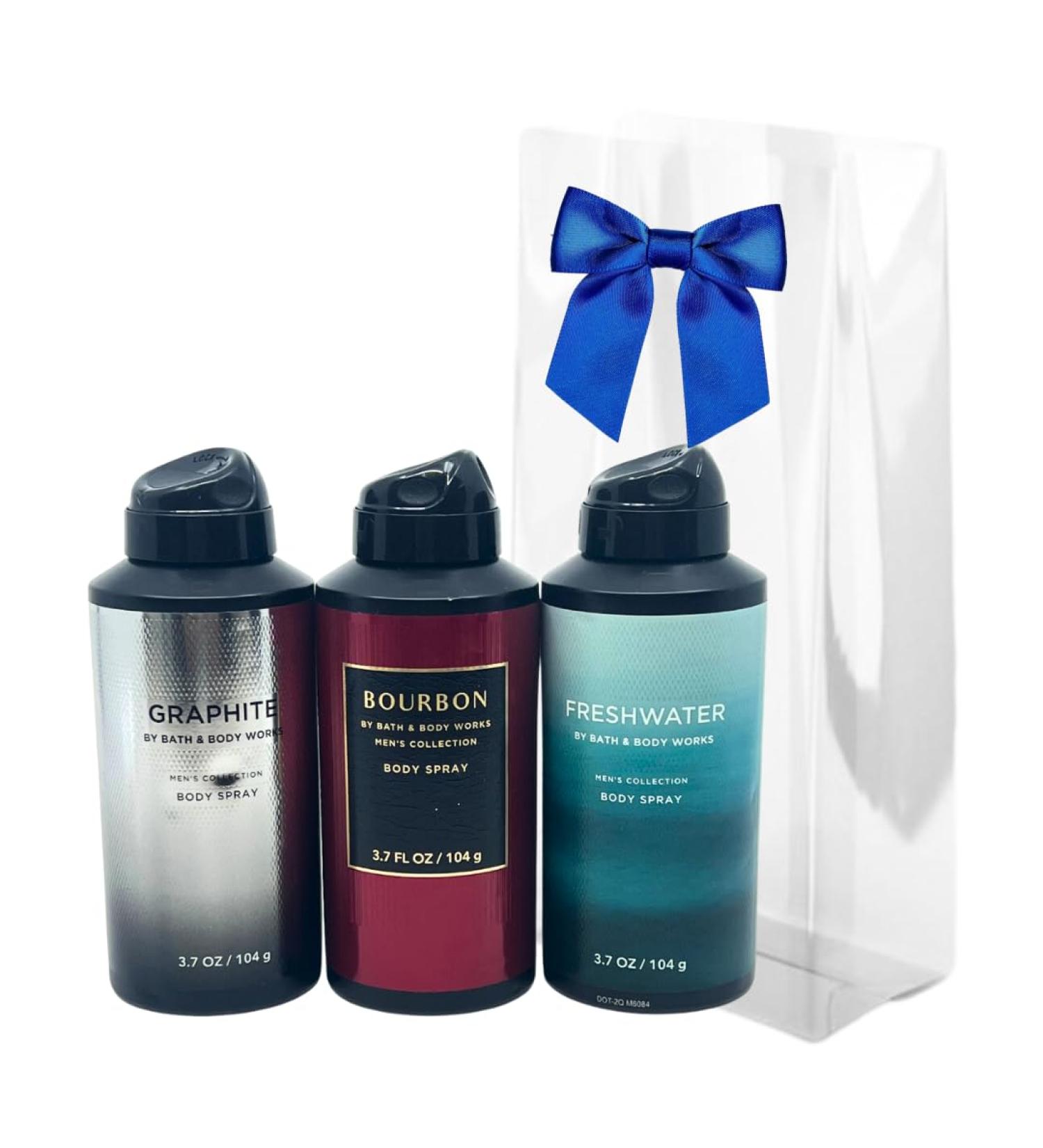 Bath and Body Works Gift Pack for Holiday Deodorizing Body Spray - Graphite Bourbon and Freshwater 3.7oz each Graphite Bourbon Freshwater 3.7 Fl Oz (Pack of 3) - Buy Online on GoSupps.com