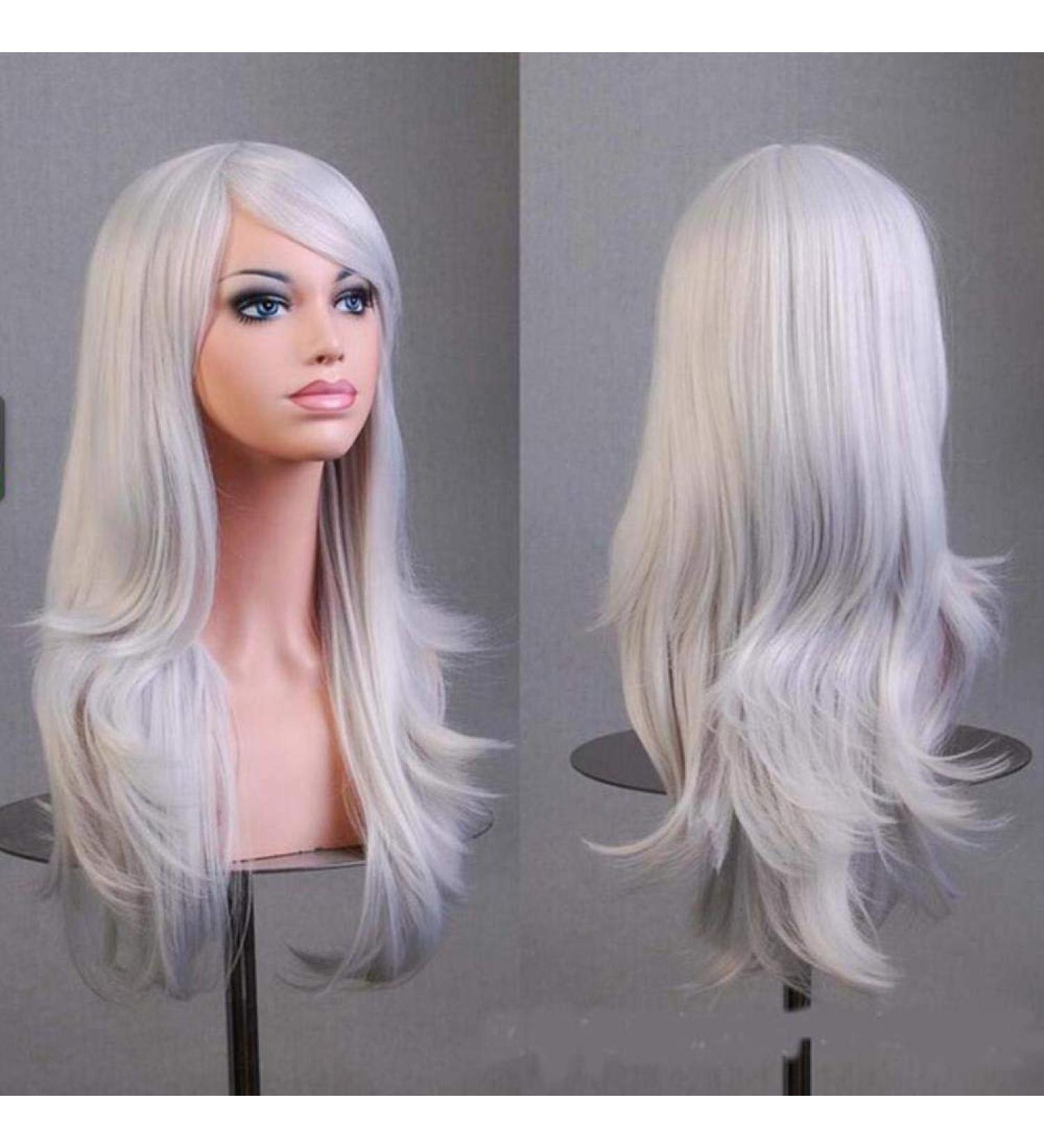 LFMDJF 70cm Wavy Red Wig | Synthetic Hairpieces for Women | Versatile Colors: Black Purple Pink Blue | 28 Inches Silver - Buy Online on GoSupps.com