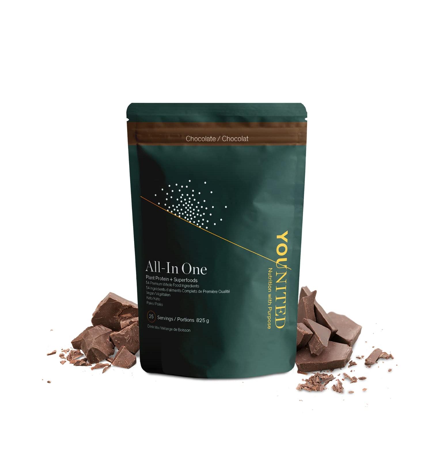 Vegan Protein Powder - Younited All-In One Plant Protein with Greens| 21g of Protein & 5g Carbs per Serving | Vegetable Powdered | Superfood Antioxidant and Phytonutrient Rich | Complete Breakfast Smoothie Chocolate Flavour (25 Servings) - Buy Online on GoSupps.com