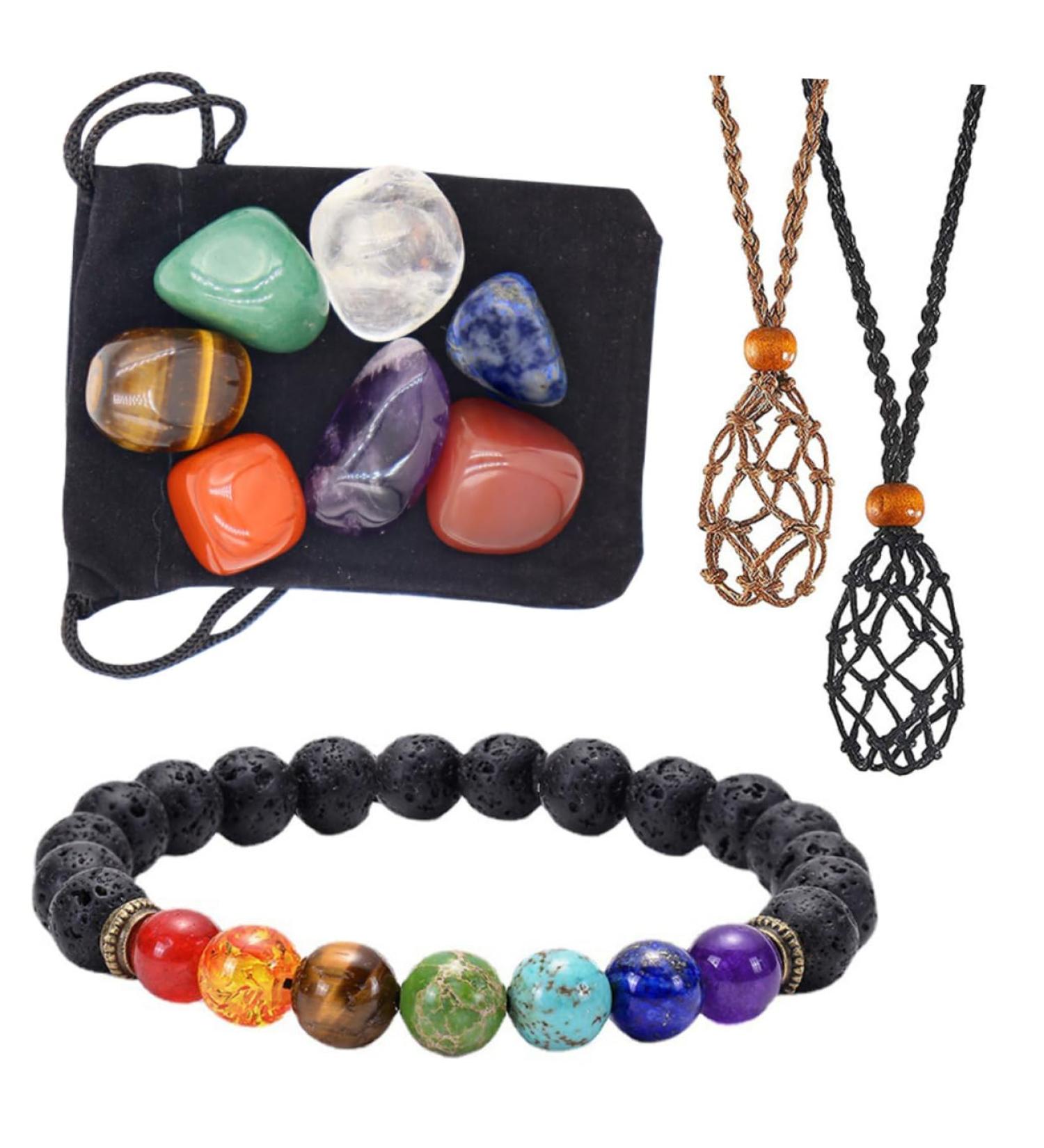 FOMIYES Yoga Stone Necklace Set - DIY Gemstone Crystal Beads for Fengshui & Retro Decor - Hand-Woven Choker with Natural Stones - Buy Online on GoSupps.com