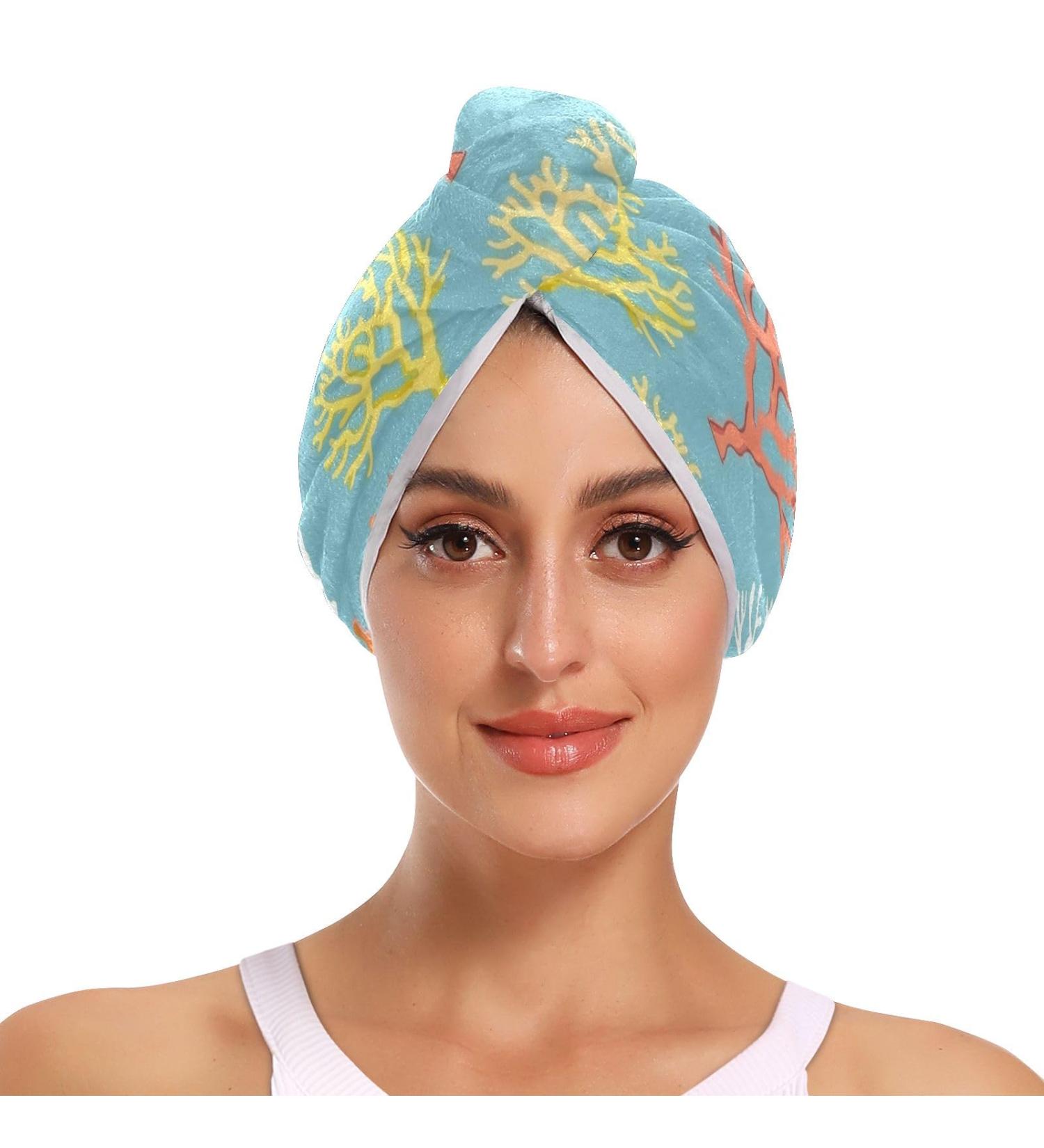 Colorful Corals Hair Towel 2 Pack - Super Absorbent Quick Dry Hair Turbans for Women & Girls - Buy Online on GoSupps.com