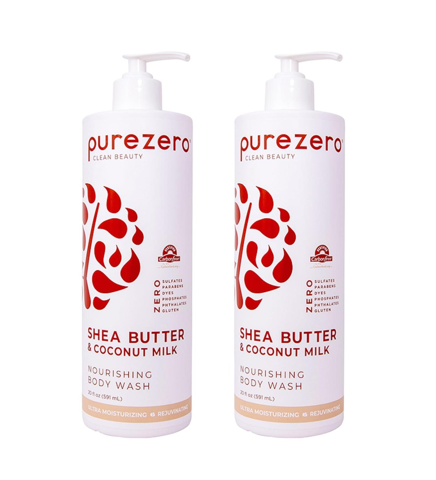 Purezero Shea Butter & Coconut Milk Body Wash Leaves Skin Hydrated and Fresh Maintain Elasticity and Smoothness Zero Sulfates Parabens Dyes 100% Vegan & Cruelty-Free (20oz 2 Pack) - Buy Online on GoSupps.com