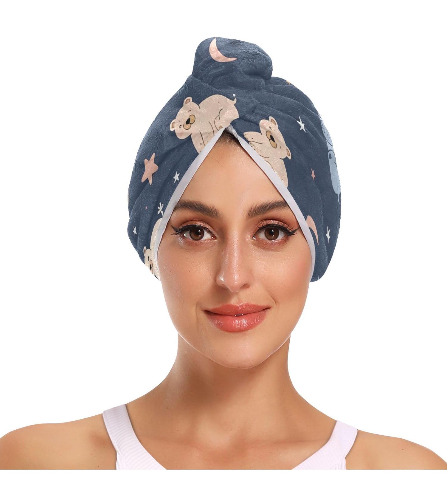 Starry Sky Bears Hair Towel 2 Pack | Super Absorbent Quick Dry Hair Turbans - Perfect for Women & Girls - Buy Online on GoSupps.com