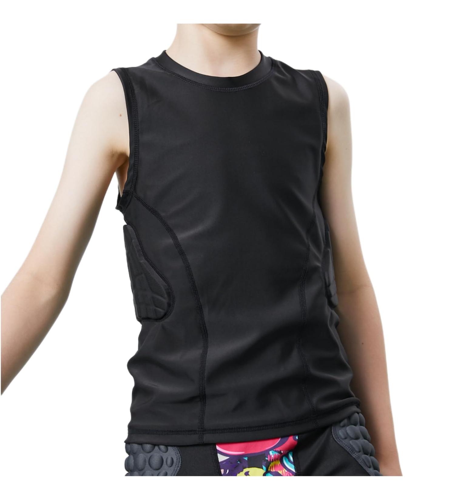 Buy Kids Padded Football Shirt & Rib Guard - XL Black Compression Basketball & Rugby Gear - Buy Online on GoSupps.com