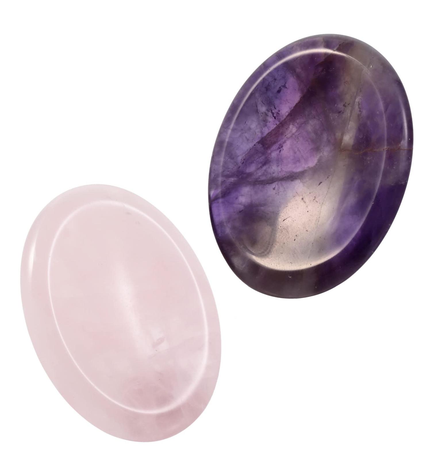 Nupuyai 2pcs Amethyst & Rose Quartz Oval Thumb Worry Stone Set for Anxiety Relief - Energy Crystal Healing Stones 45x35mm #3-purple & Pink - Buy Online on GoSupps.com