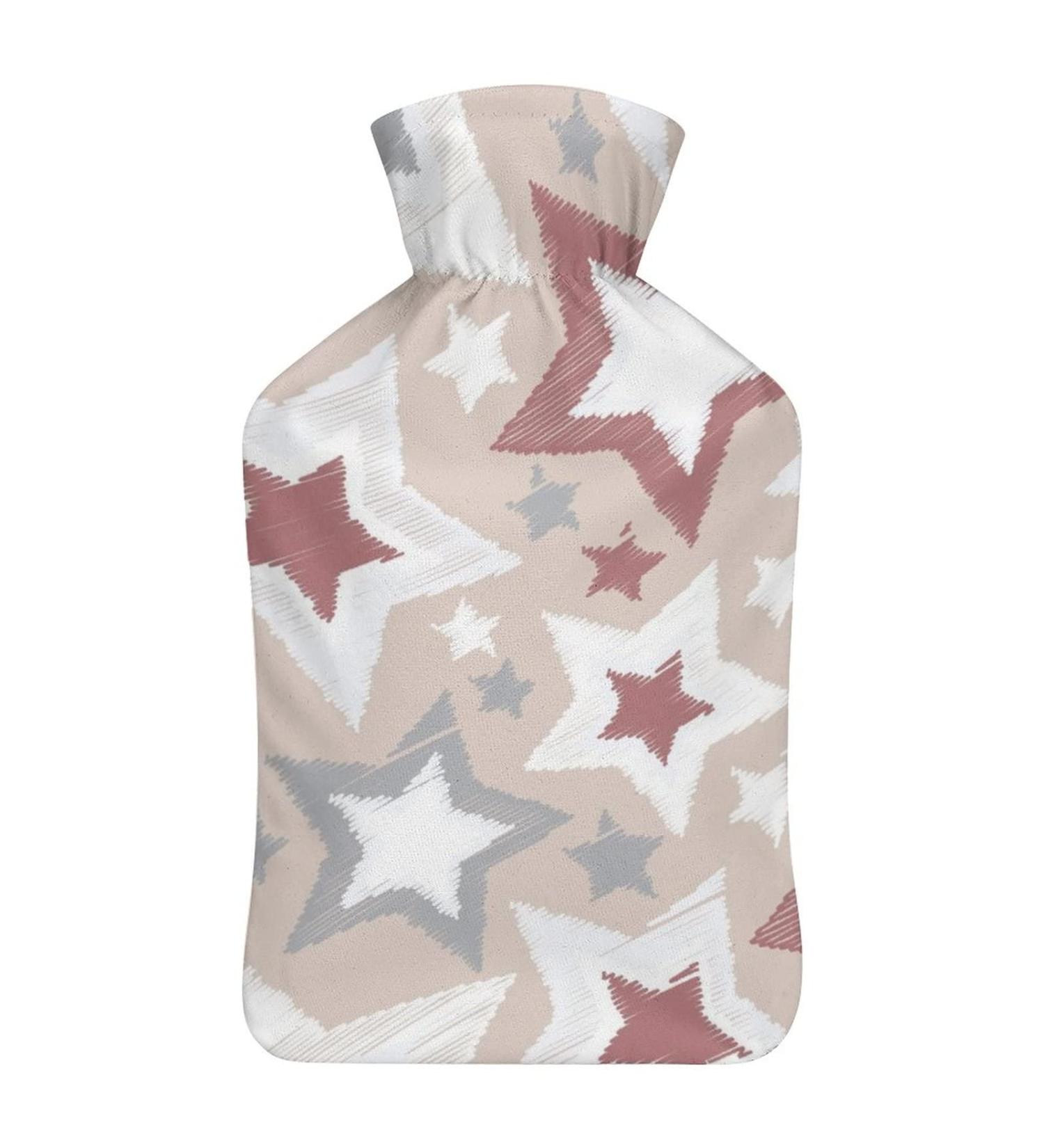 Stars Red Grey Hot Water Bottle with Plush Cover Perfect Hand Warmer for Adults & Children | 26.5x15.3cm | International Shipping Available - Buy Online on GoSupps.com