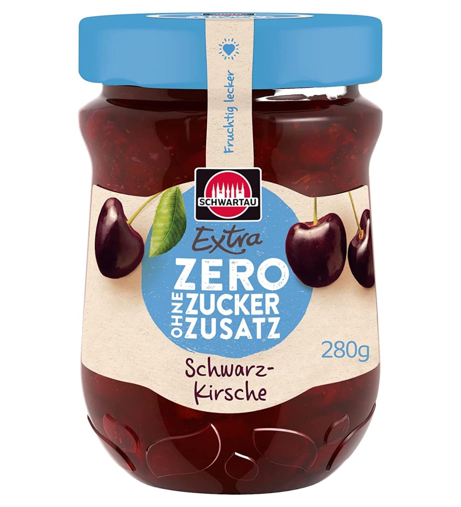 Schwartau Extra Zero Black Cherry Fruit Spread - No Added Sugar 15 Kcal/25g 280g | Low-Calorie Jam for Healthy Living - Buy Online on GoSupps.com