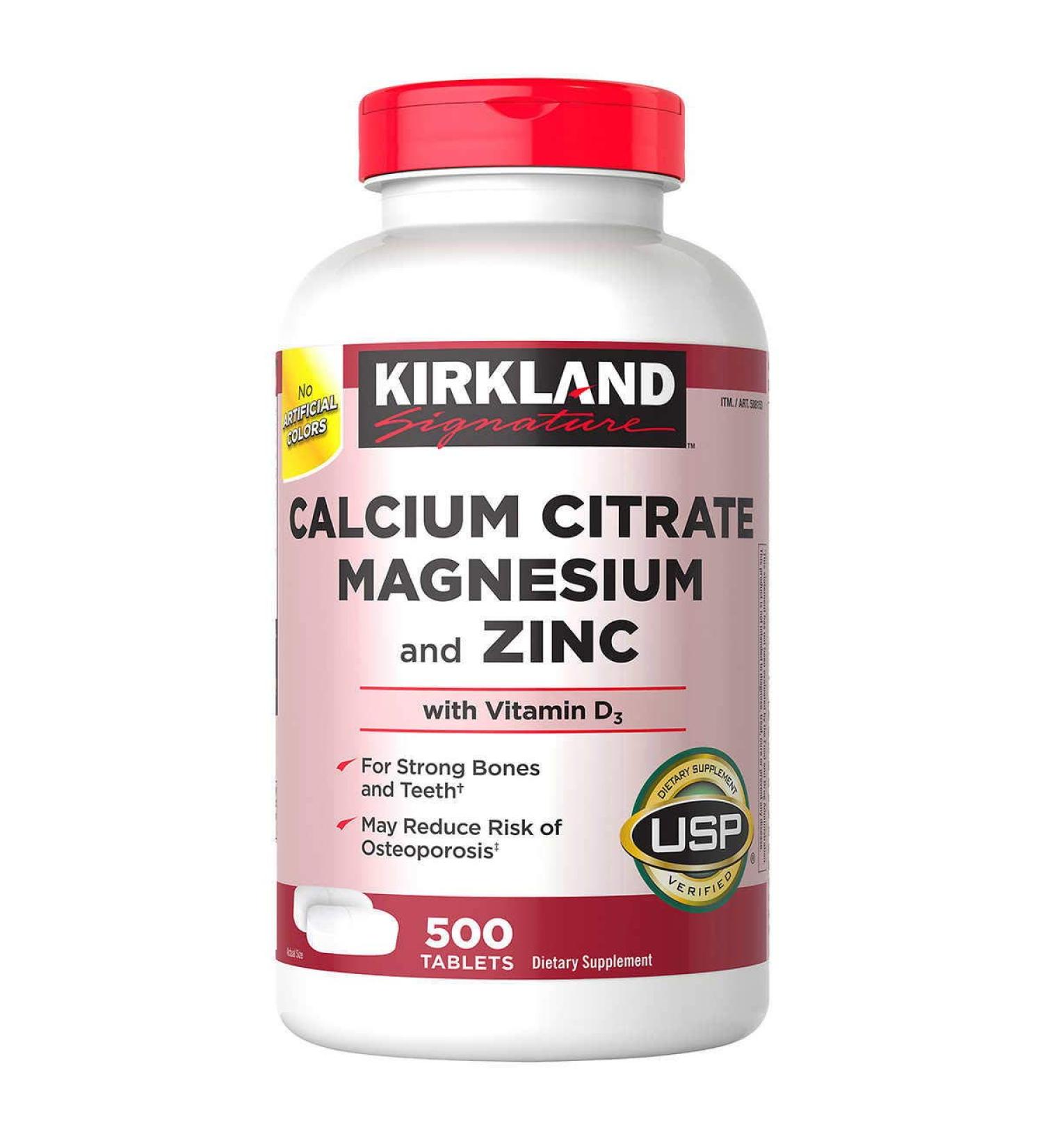 Kirkland Signature Expect More Calcium Citrate Magnesium and Zinc, 500 Tablets Unflavored 500 Count (Pack of 1)