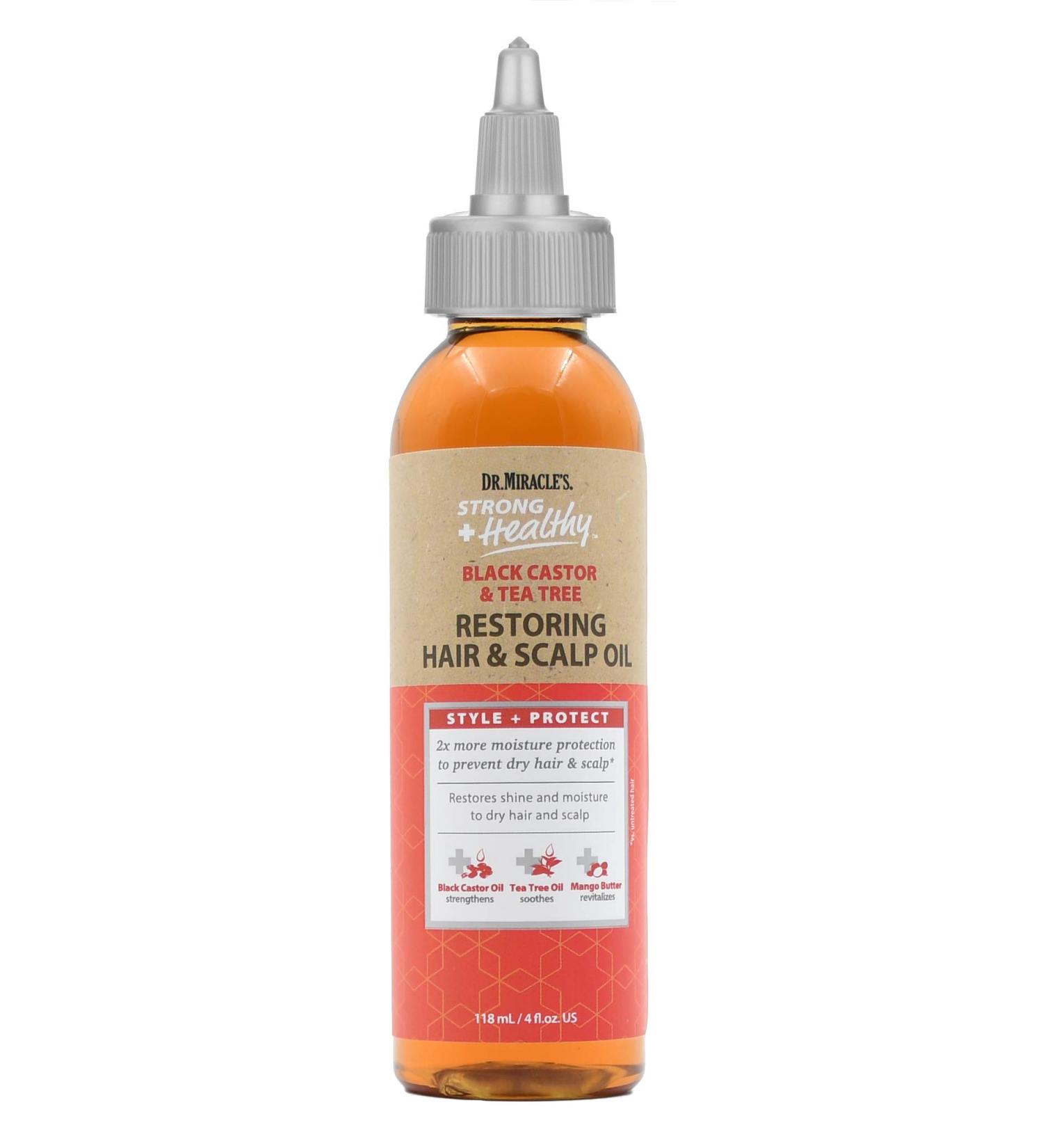 Dr. Miracle's Strong & Healthy Restoring Hair & Scalp Oil. Contains Black Castor Oil Tea Tree Oil and Mango Butter providing 2x more moisture to prevent dry hair and scalp. - Buy Online on GoSupps.com