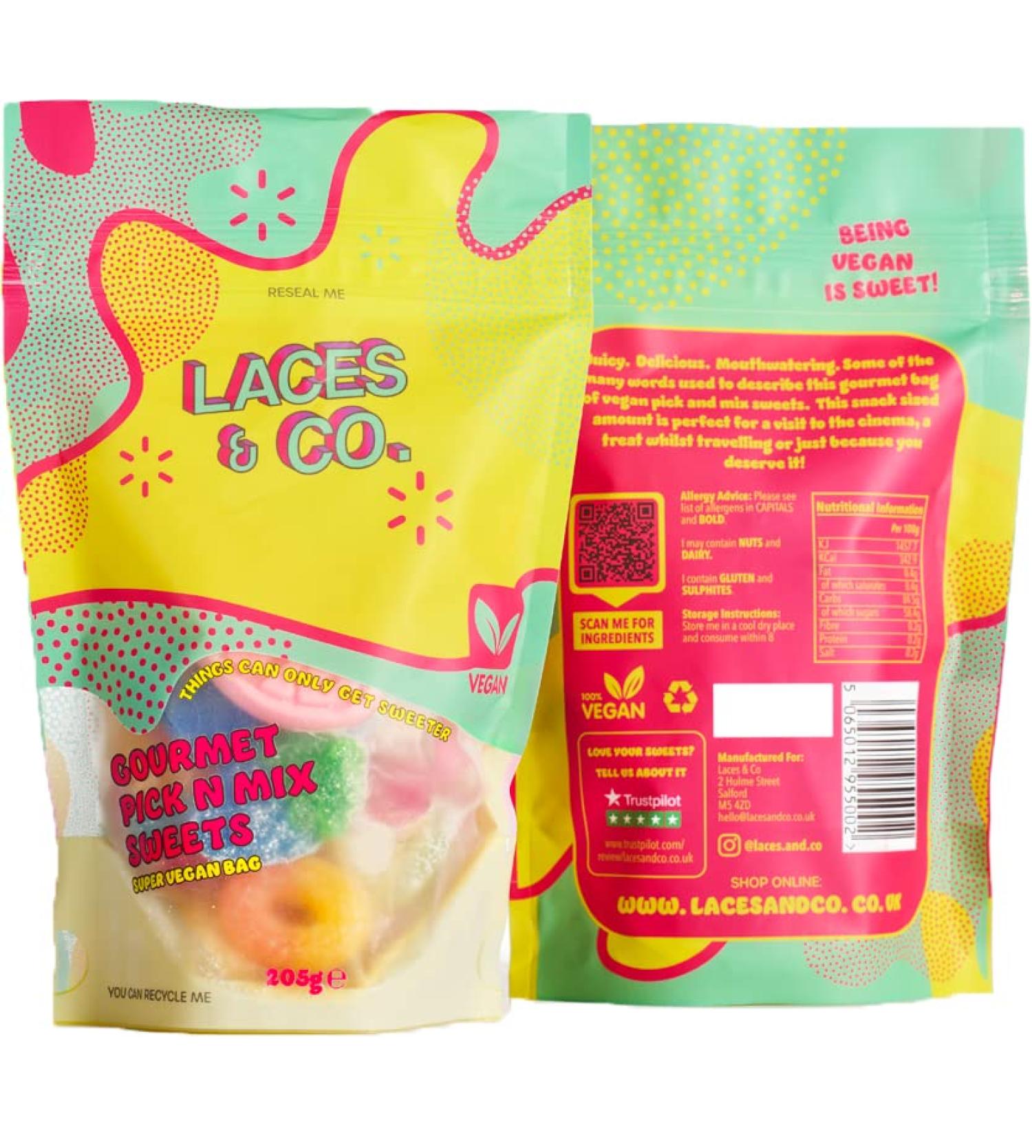 Laces & Co Gourmet Vegan Pick and Mix Sweets Super Vegan Bag Snack Size 205g - Buy Online on GoSupps.com