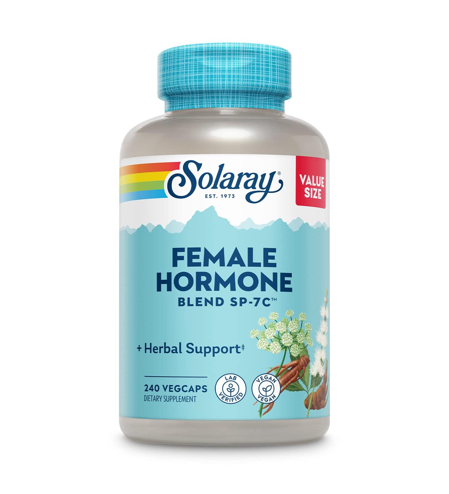 SOLARAY Female Hormone Blend SP-7C: Hormonal Balance Support for Women with Black Cohosh, Dong Quai, Wild Yam - Vegan, Lab Verified - 240 VegCaps - 60-Day Guarantee - Buy Online on GoSupps.com