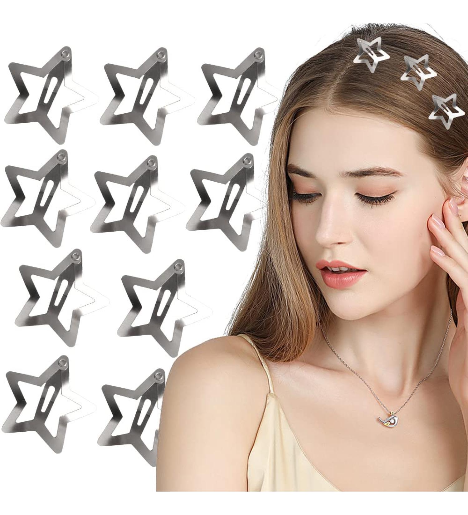 10pcs Silver Star Hair Clips - Non Slip Metal Barrettes for Women, Girls, Kids - Buy Online on GoSupps.com
