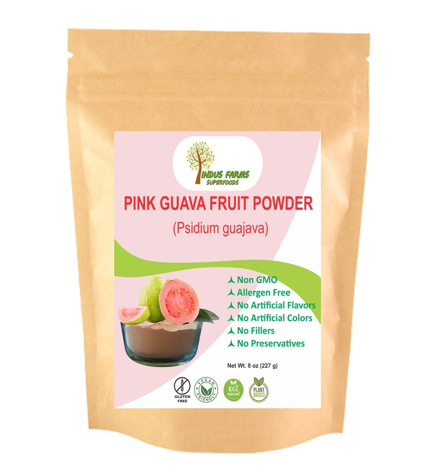 Indus Farms 100% Natural Pink Guava Fruit Powder 8 oz - Nutritious Flavoring for Baking, Juices, Cookies, Macaroons - GMO-free, Vegan, No Refined Sugars - 8 Ounce (Pack of 1) - Buy Online on GoSupps.com