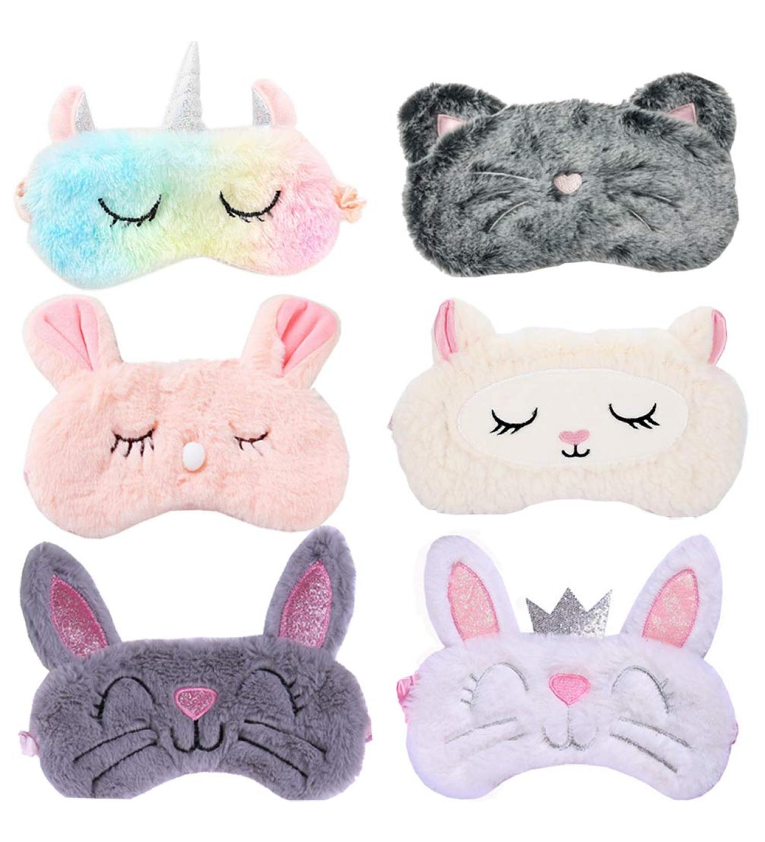 6 Pack Cute Animal Unicorn Sleep Masks for Girls - Soft Plush Blindfold Eye Cover for Kids, Teens, Women - Perfect for Plane Travel, Nap, Night Sleeping - Buy Online on GoSupps.com
