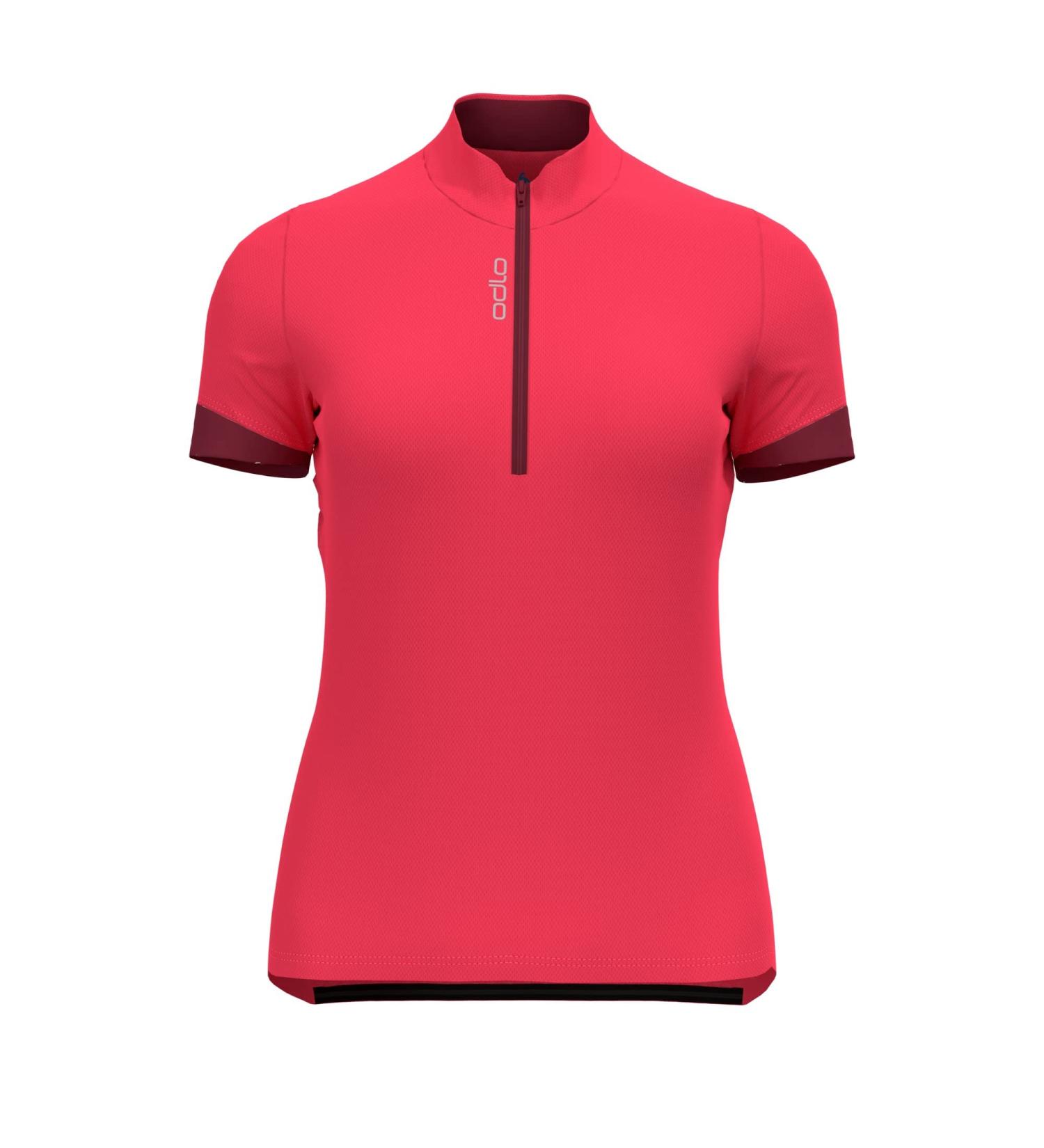 Odlo Women's Essentials Cycling Jersey Half Zip M - Paradise Pink/Raspberry Fudge | International Shipping Available - Buy Online on GoSupps.com