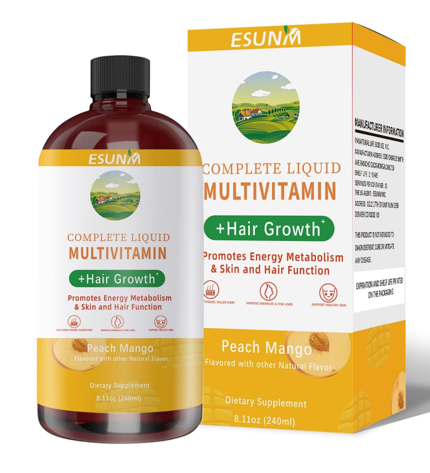 Complete Liquid Multivitamin + Hair Growth Promotes Energy Metabolism& Skin and Hair Function| Vitamin C D | B Vitamins | Help to Thicker Hair Wrinkles Fine Lines Skin Care 8.11 Fl Oz (Pack of 1) - Buy Online on GoSupps.com