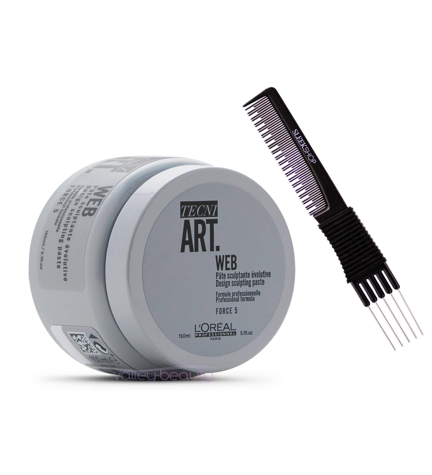 under I'oreaI TECNI ART Force 5 Web Design Sculpting Paste (w/Sleek Premium Carbon Teasing Comb) Hair Gel Cream Pomade Clay Glue (5.07 oz / 150 ml (PACK OF 1)) 5.07 Ounce (Pack of 1)