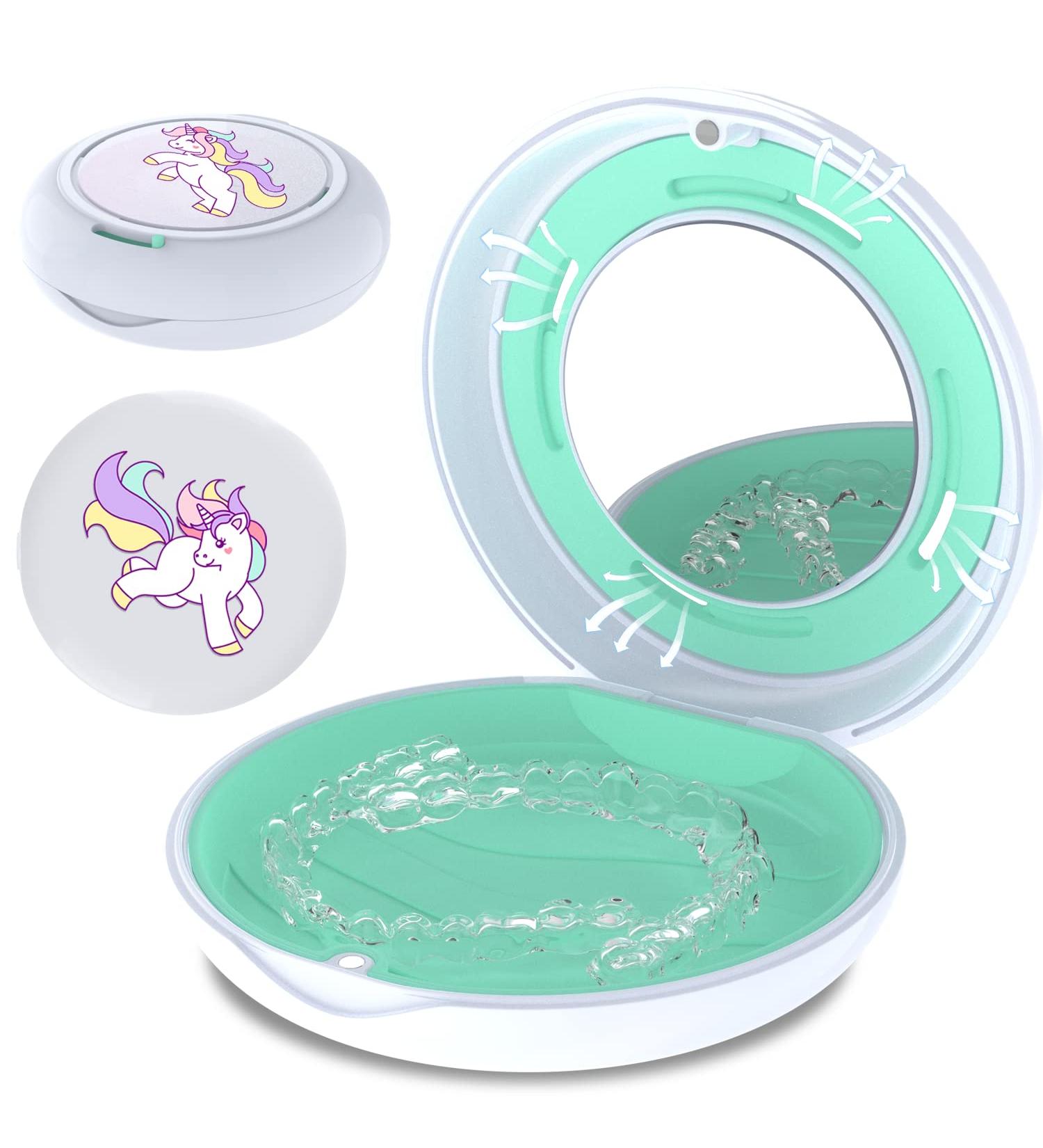 Cute Retainer Case with Mirror | Adjustable Vent Holes | Solid Orthodontic Aligner Case with Sticker | Easy to Clean Snap Lock (Bright White) - Buy Online on GoSupps.com