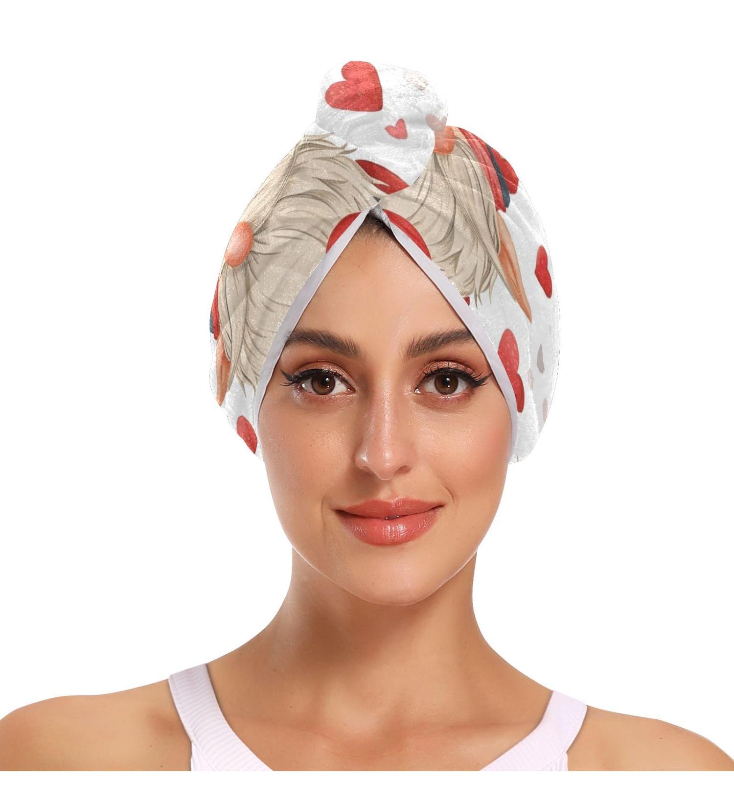 Valentine Love Dwarf Hair Towel 2 Pack | Super Absorbent Quick Dry Hair Turbans for Women & Girls - Buy Online on GoSupps.com
