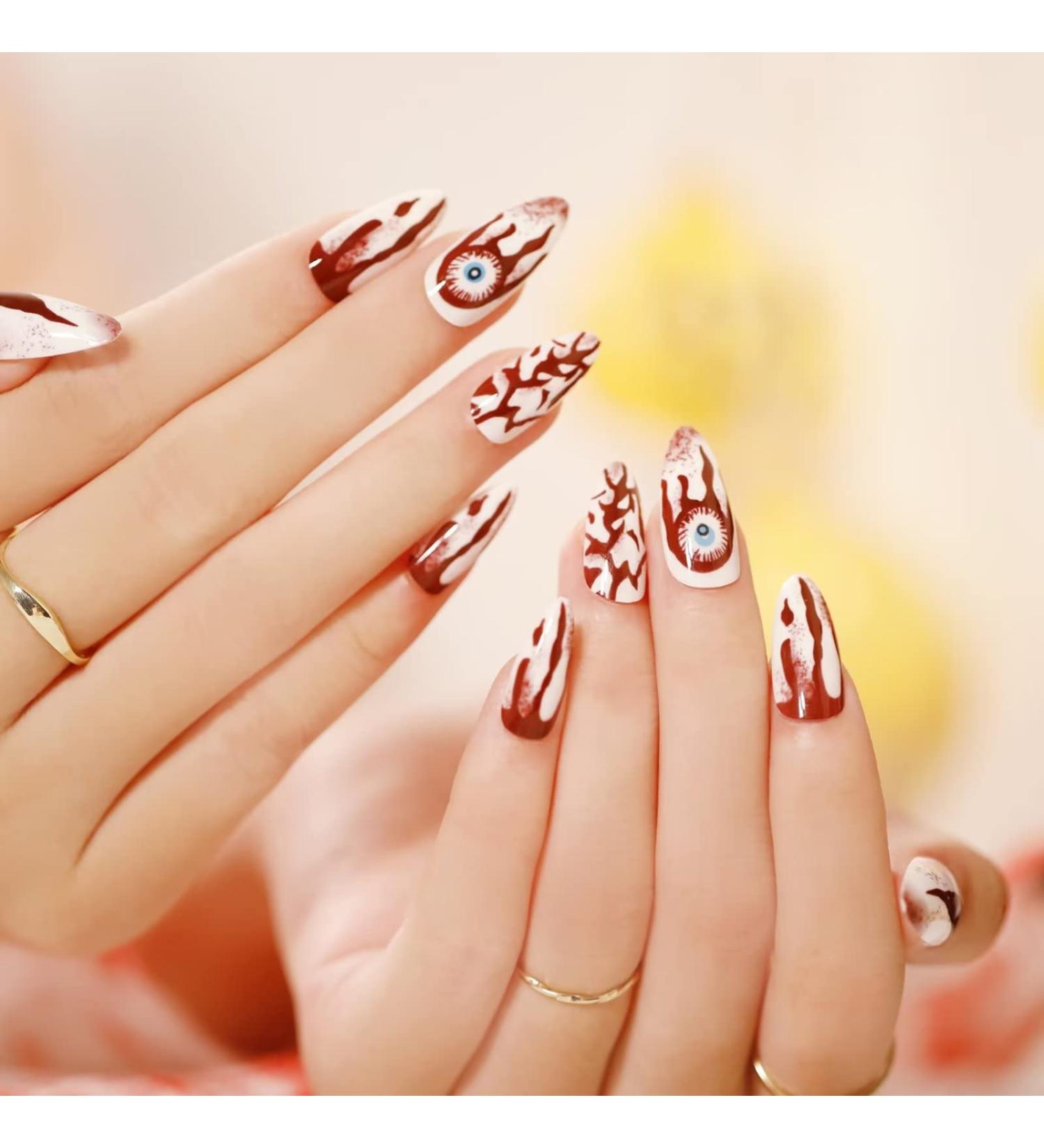 Runrayay 24 Red Eyes Press on Nails - Medium Horror Halloween Art Almond Nails | Adhesive Acrylic Nails for Women & Girls - Buy Online on GoSupps.com