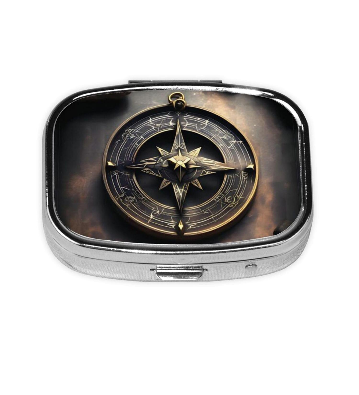 Magical Norse Runes Compass Pill Case | Travel Pill Organizer & Gift | Cute 2 Compartment Pocket Size - Buy Online on GoSupps.com