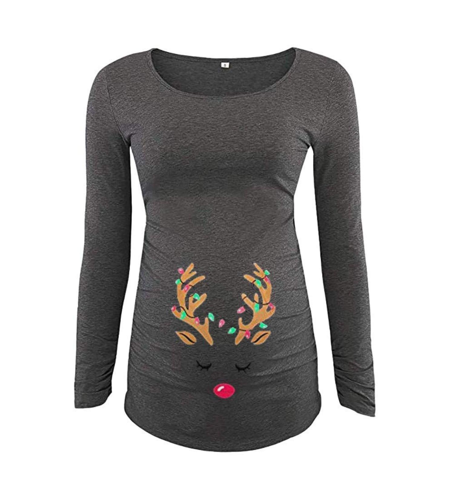 Pregnant Deer Christmas Maternity Top - Women's Casual Winter Hooded Pullover - Buy Online on GoSupps.com