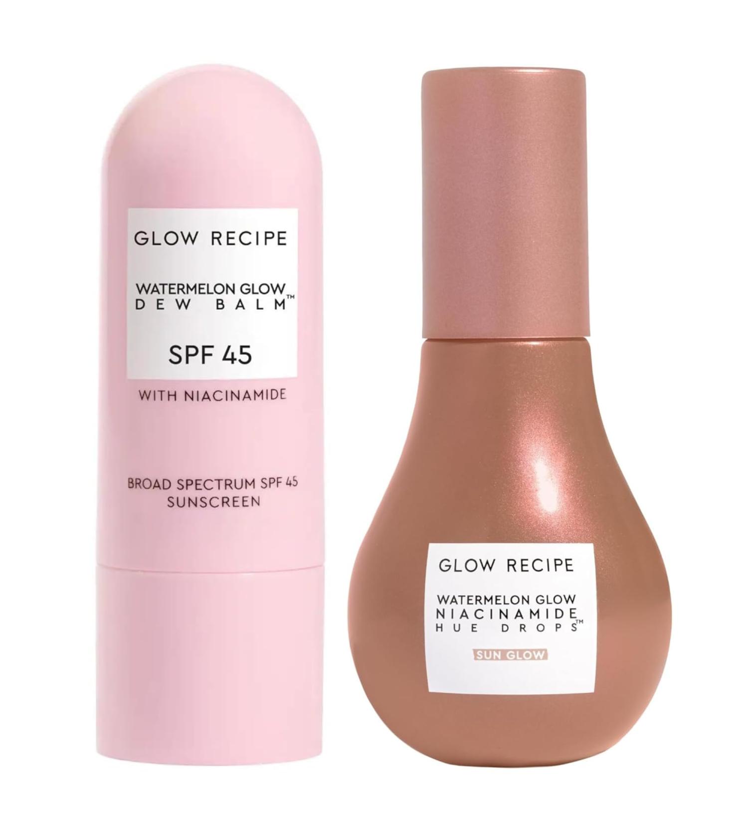 Glow Recipe Sun-Kissed Kit - Watermelon Glow SPF Dew Balm Sunscreen (0.58 oz) + Niacinamide Hue Drops Serum with Hyaluronic Acid (40 ml) - Protect from UVA Rays & Brighten Skin with a Warm Sun Glow - Buy Online on GoSupps.com