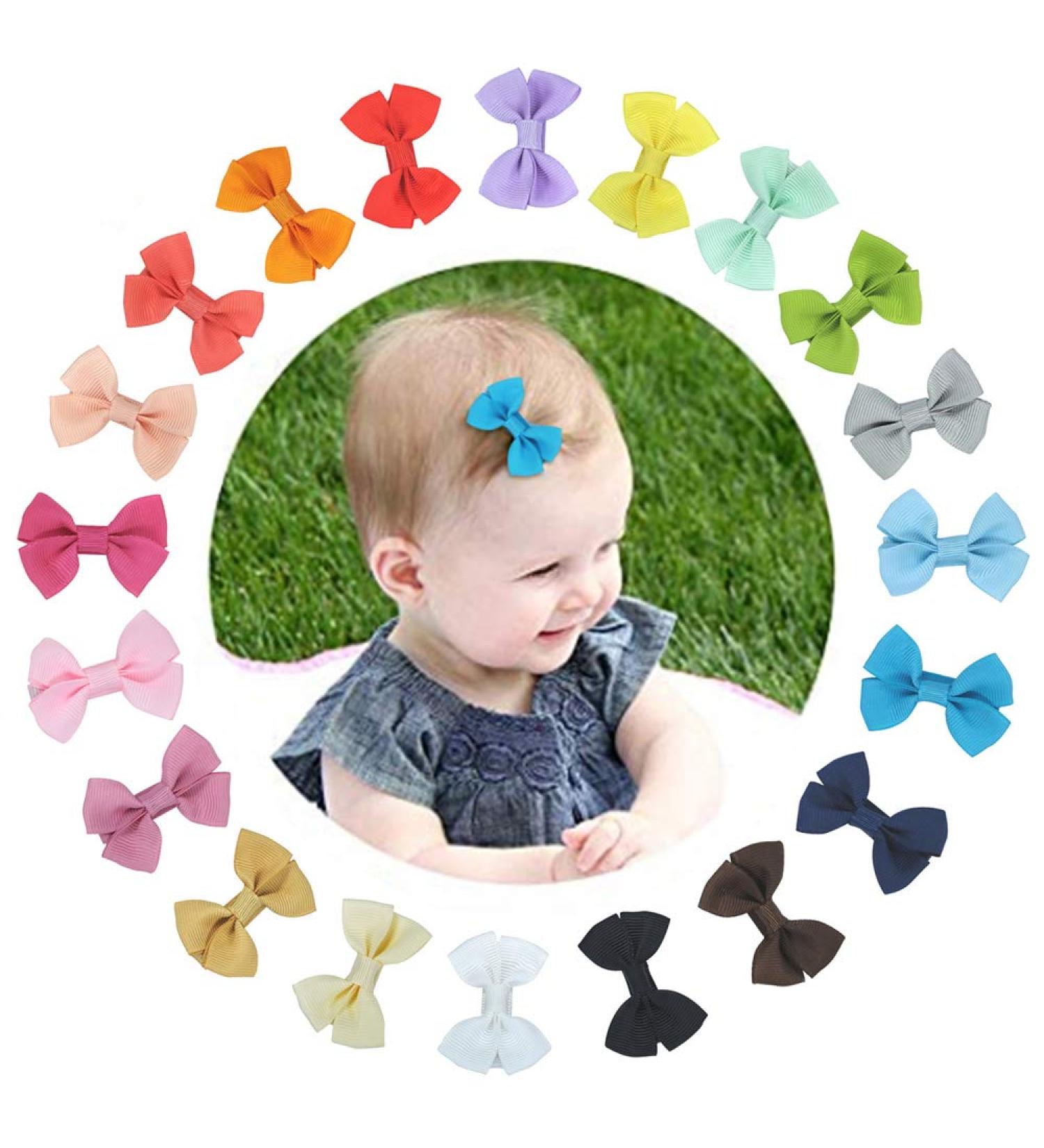Mini Grosgrain Ribbon Hair Bows - Set of 2 Alligator Clips for Baby Girls/Toddlers/Kids (20 Colors) - Buy Online on GoSupps.com