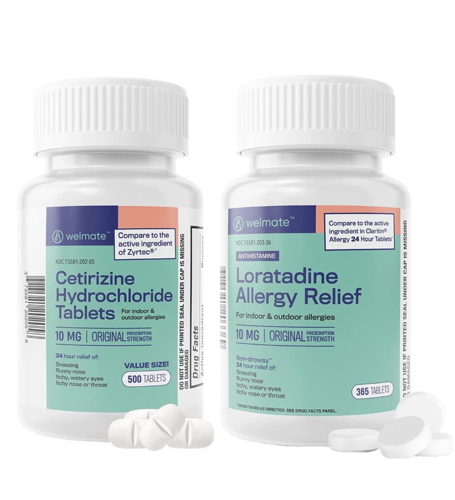WELMATE 24-Hour Allergy Relief Bundle | Cetirizine 10mg + Loratadine 10mg | Non-Drowsy Antihistamines | 500 + 365 Tablets