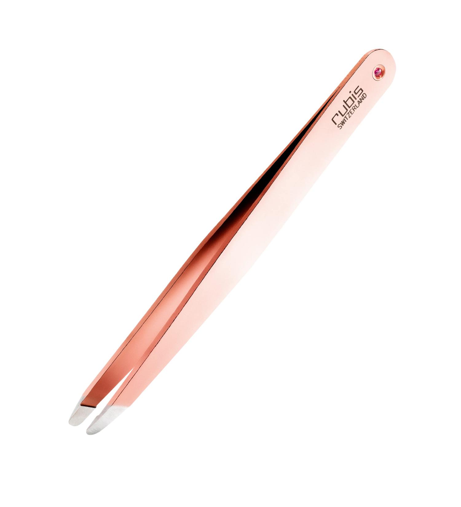 Rubis Classic Stainless Steel Slanted Tweezers with Real Ruby | Luxury Collection 1K103REDRU - Red Gold - Buy Online on GoSupps.com
