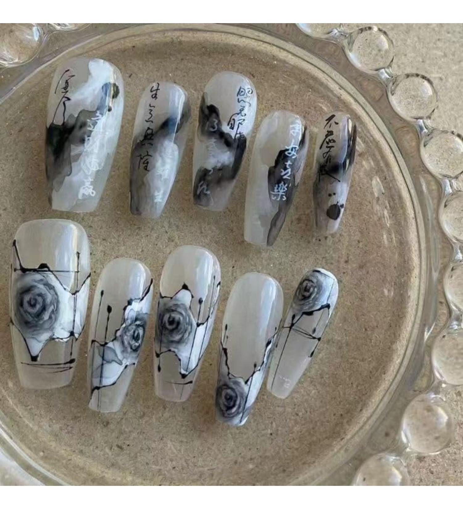 Temperament Enhancement Nail Patch Wearing a high-end Handmade Watercolor Rose Nail Products Customized Fake Nails Patch (10-Piece Package). (Size : S) 1 count (Pack of 1) - Buy Online on GoSupps.com