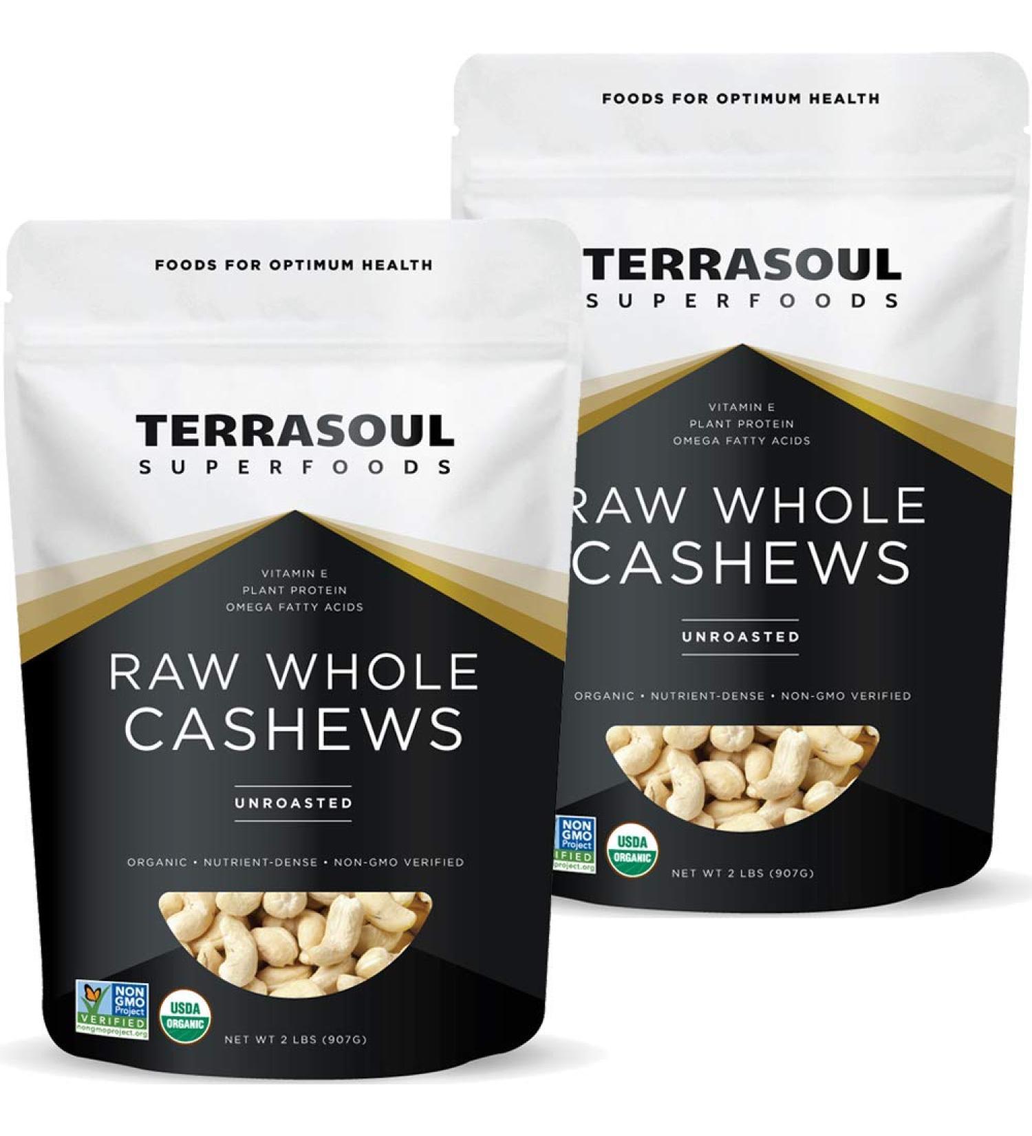 Terrasoul Superfoods Organic Raw Whole Cashews 4lb Sweet and Fresh 2lb Pack (2 Pack) - Buy Online on GoSupps.com