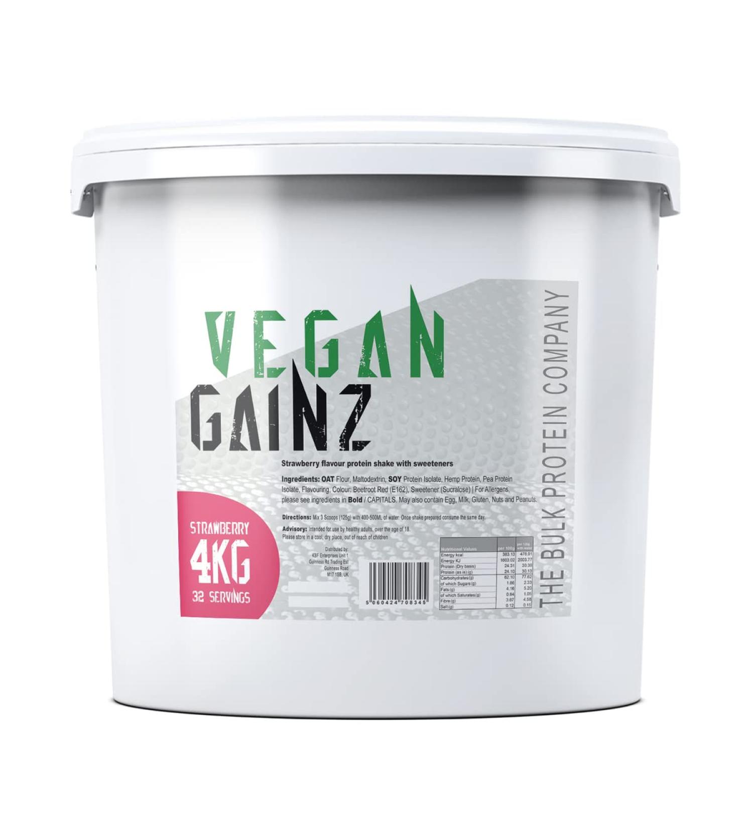 The Bulk Protein Company Vegan Gainz - Plant Based Protein Powder - Weight Gainer- 32 Servings & 30g Protein Per Serving (Strawberry)