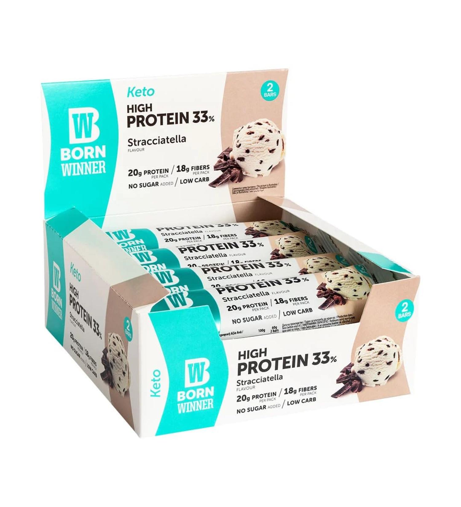 BornWinner Keto High Protein Bar - Stracciatella Low Carb 31% Protein 20g Protein & 18g Fiber per Bar - 12x60g Pack - International Shipping Available - Buy Online on GoSupps.com