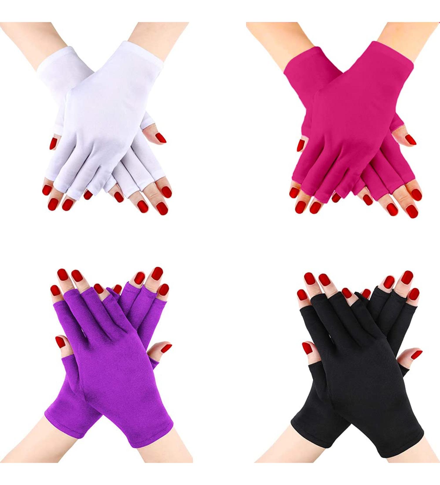 4 Pairs UV Manicure Gloves for Nail Lamp - Anti-UV Ray Fingerless Gloves for Women (White, Black, Purple, Pink) - Buy Online on GoSupps.com