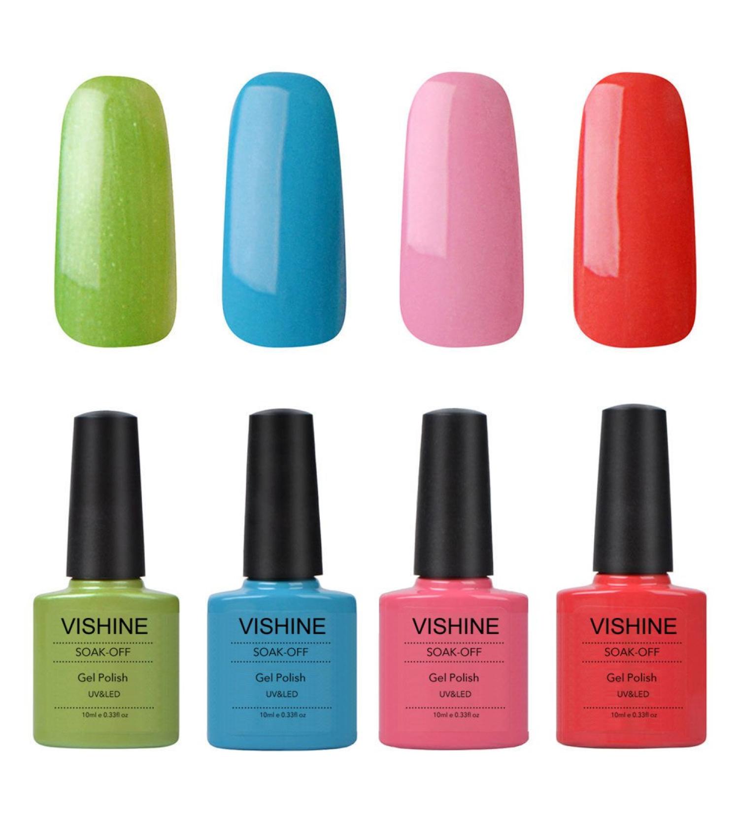 Vishine UV LED Soak Off Gel Nail Polish Manicure 4 Pcs 10ml Shiny Colors Nail Art Kit C107