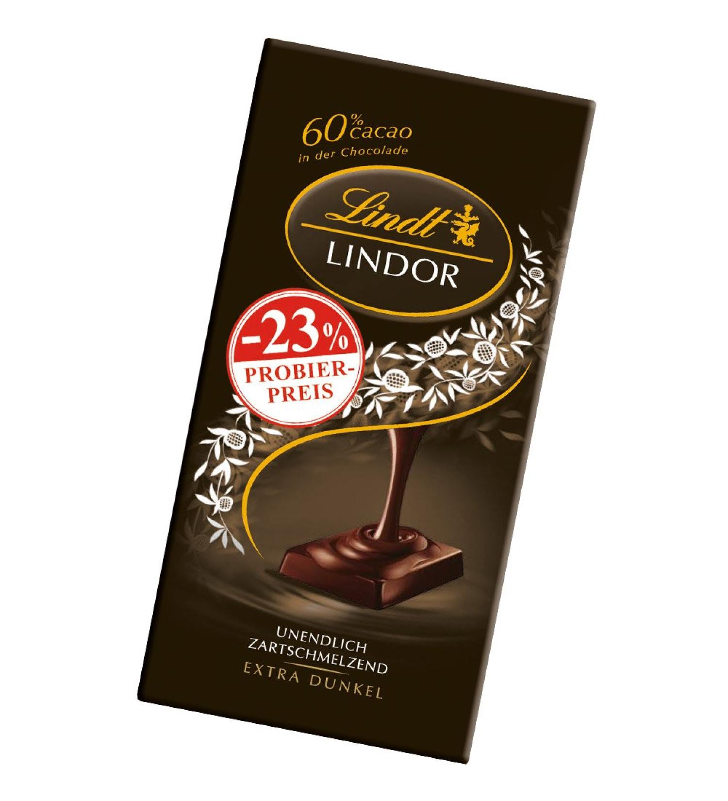 Lindt chocolate lindor 60 % cocoa promotion |100 g Tafel |Edel bitters chocolate with an infinitely delicate filling filling |Chocolate table |Chocolate gift cocoa 60% 100 g