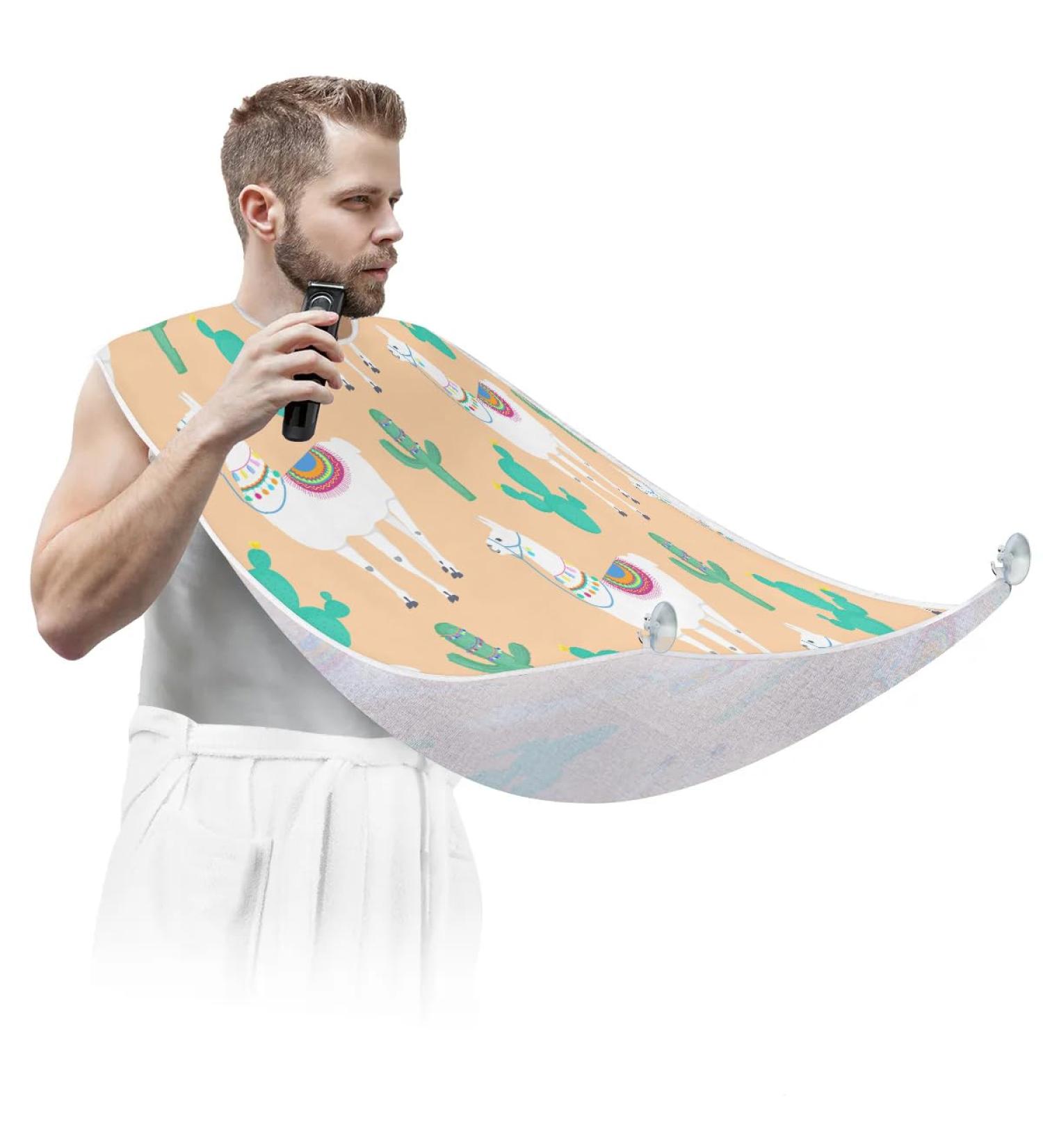 Buy Alpaca Cactus Beard Bib Apron | Non-Stick Waterproof Hair Catcher for Men | Perfect Grooming Gift with Suction Cups - Buy Online on GoSupps.com