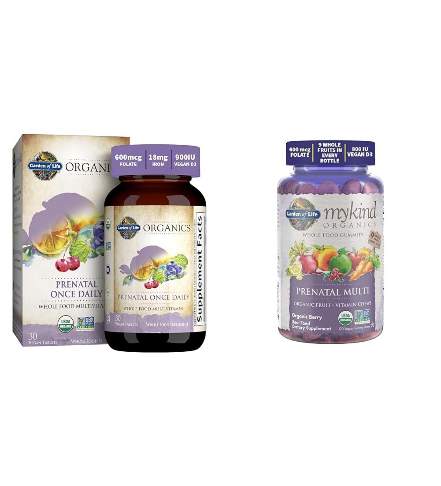 Garden of Life Organics Prenatal Vitamin & Gummies Bundle for Healthy Fetal Development Energy Support - 30 Day Supply - Buy Online on GoSupps.com