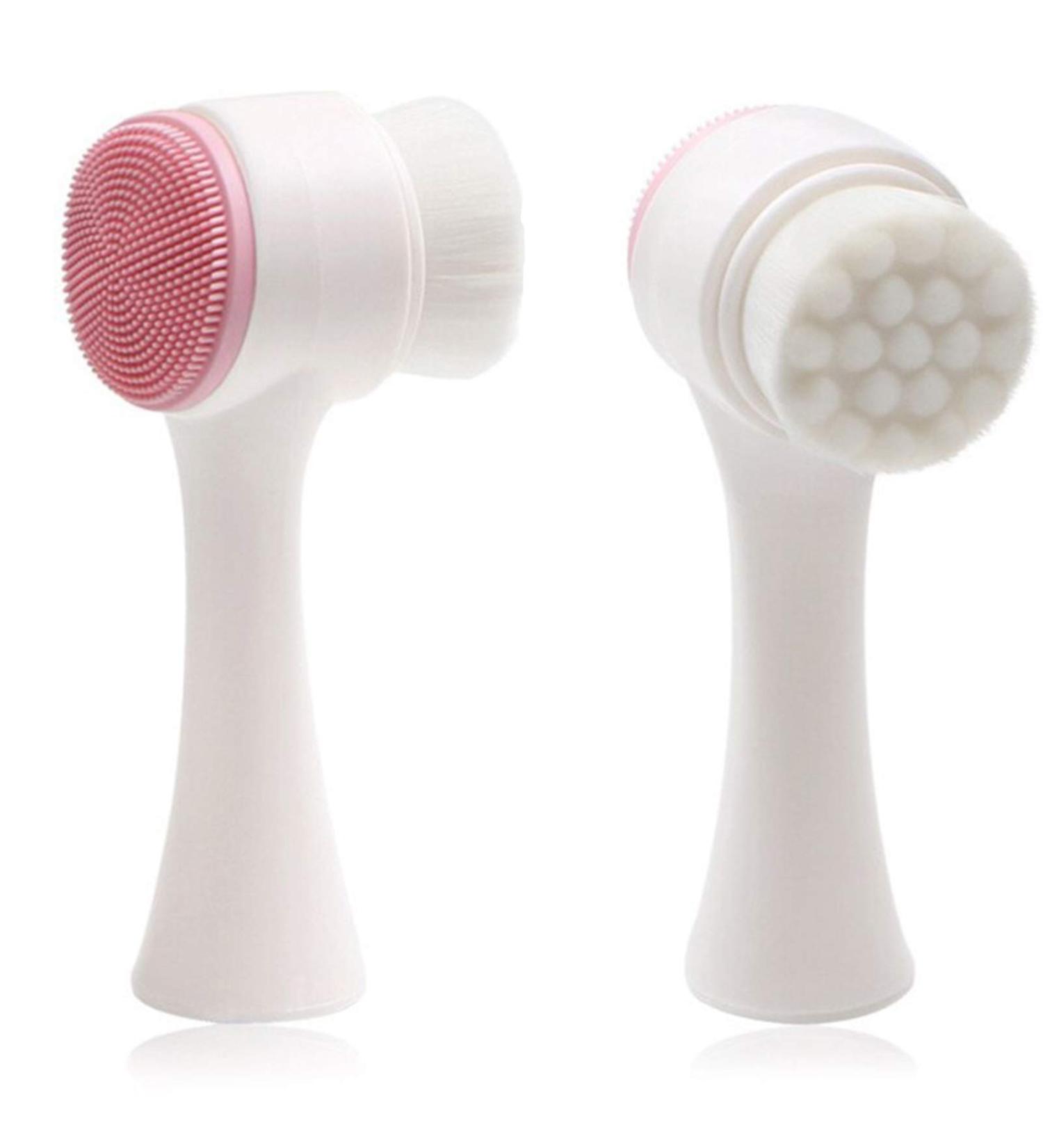2-in-1 Manual Facial Cleansing Brush - Soft Bristles - Double Sided Silicone Wash Brush - Pink - Buy Online on GoSupps.com