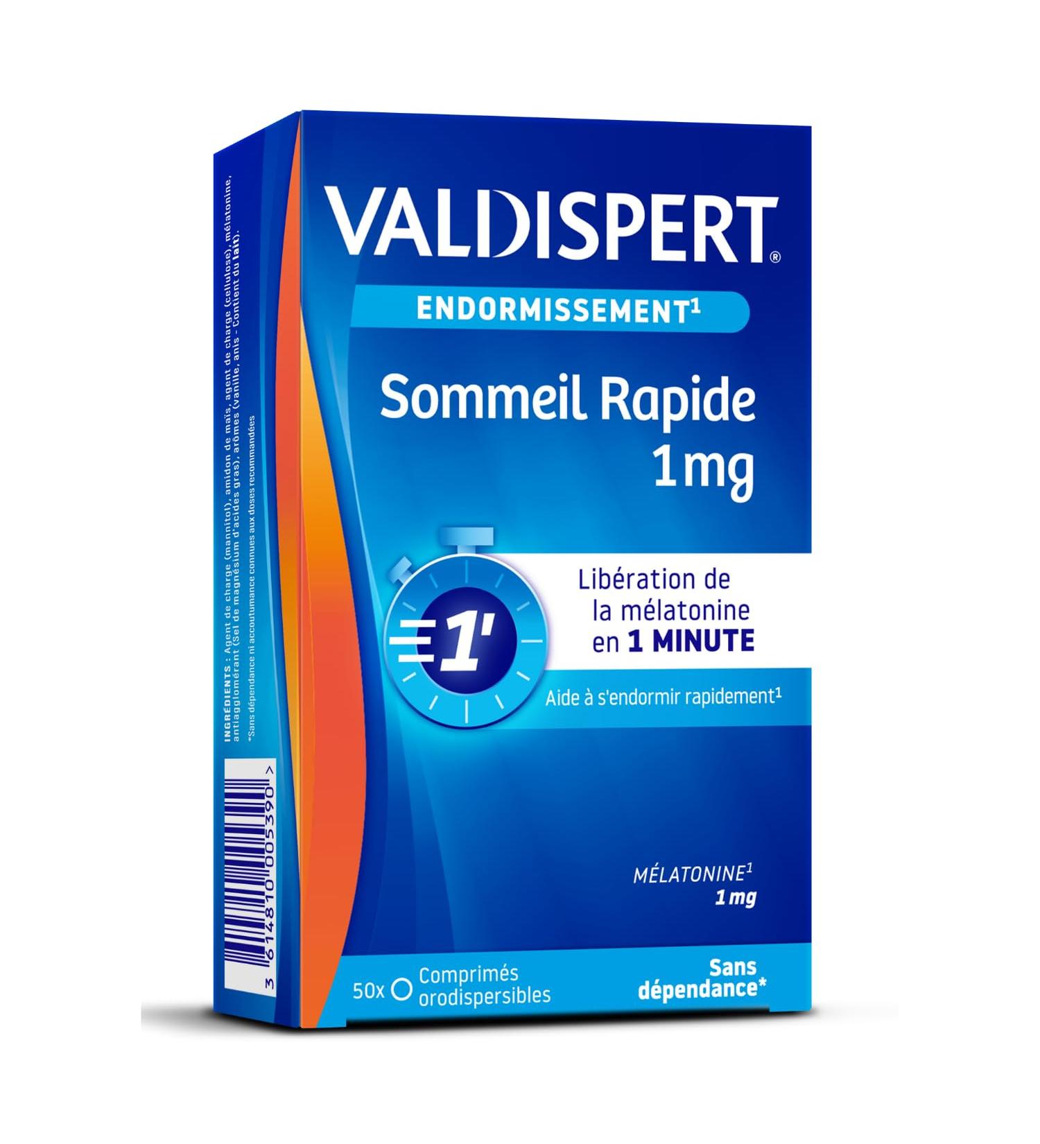 VALDISPERT - Sleep - Fast Sleep 1 mg - Melatonin Food Supplement - Quick Release in 1 Minute - Bottom Under Tongue - 50 Orodispersible Tablets - Buy Online on GoSupps.com