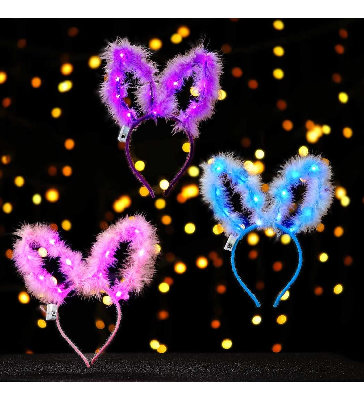 GENBREE LED Bunny Ear Headband - Pack of 3 | Light Up Glowing Rabbit Ear Hair Hoop for Women | Perfect for Cosplay, Parties, and Christmas - Buy Online on GoSupps.com